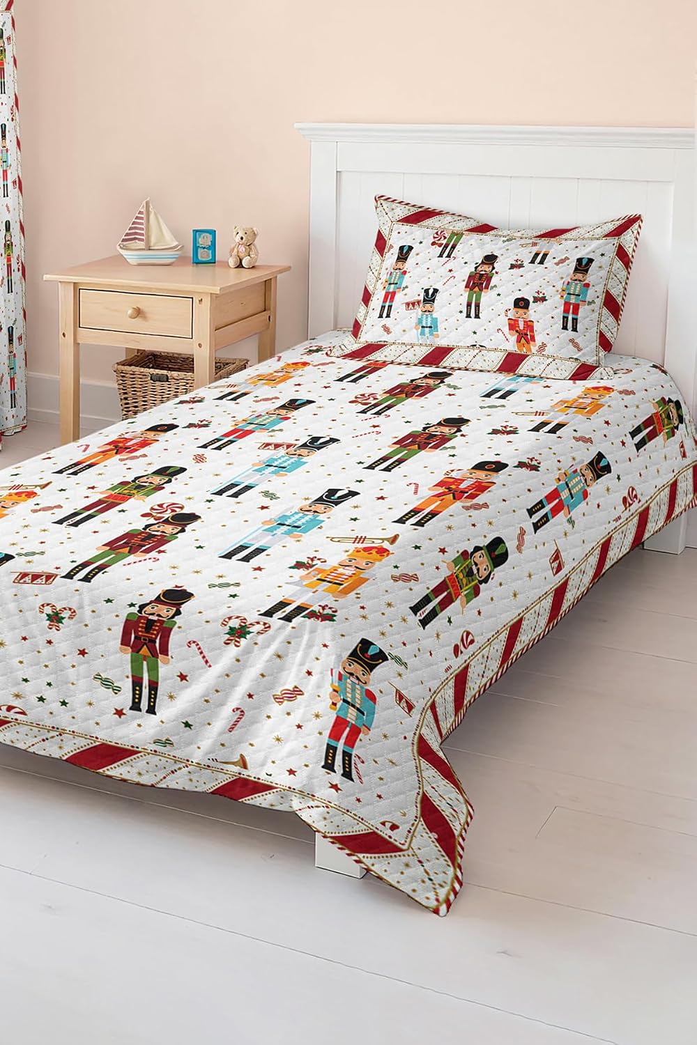 SODEF Bedding Set Nutcracker Patterned Kids and Teens Room Quilt Set, Breathable Cotton Polyester Blend, Twin Size, Multicolor, 2 Piece - Multicolor, One Size