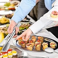 Vista 6 de E-far Juego de 10 utensilios grandes para servir, cuchara de acero inoxidable, cuchara ranurada, tenedor, pinzas, servidor de pasteles y cuchillo