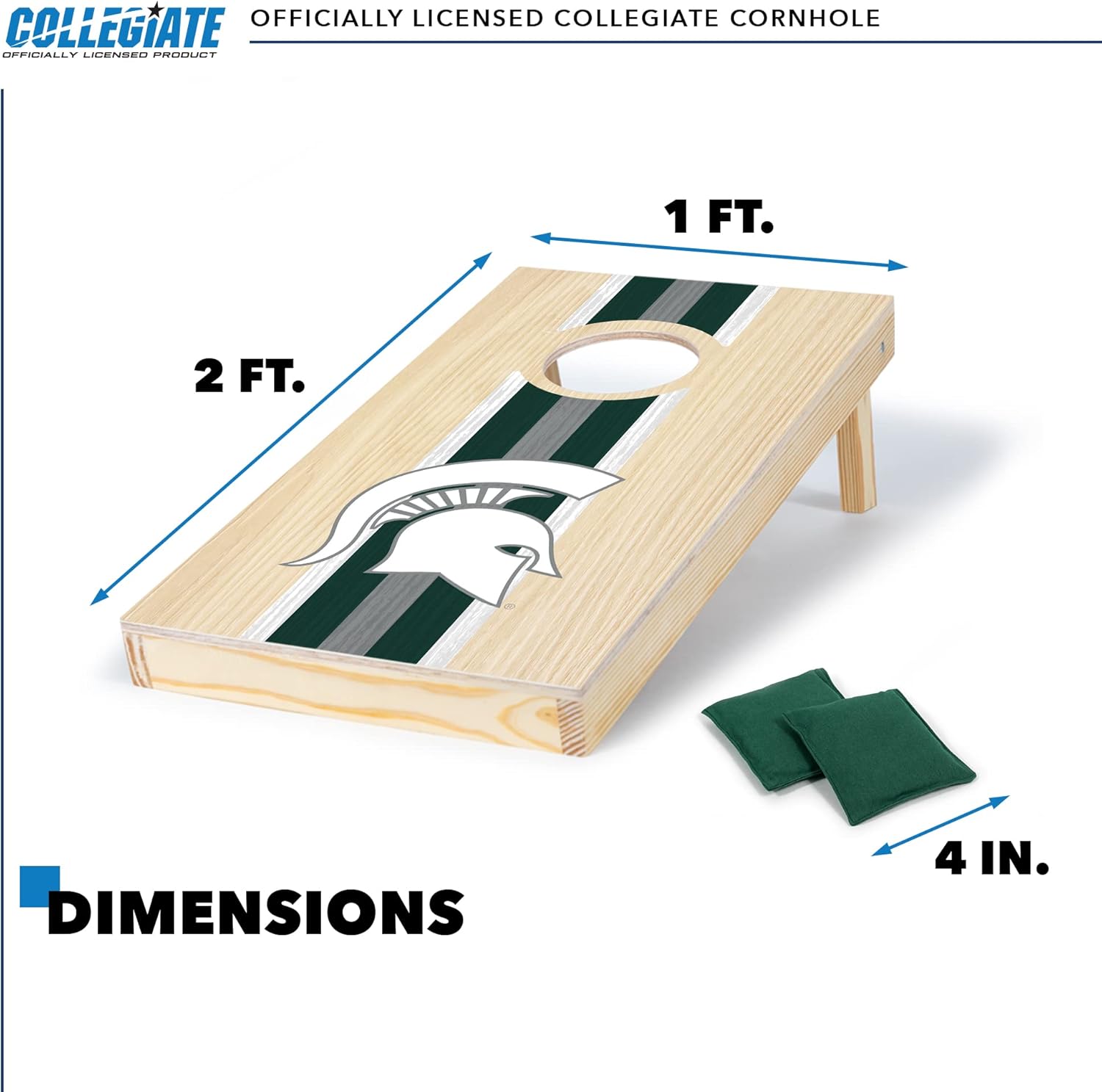 Wild Sports Michigan State Spartans 1' x 2' Travel Size Solid Wood Cornhole Set with Direct Print HD Team Graphics – Great Gift for Any Sports Fan! Bean Bag Toss Family Games for Outdoor Play