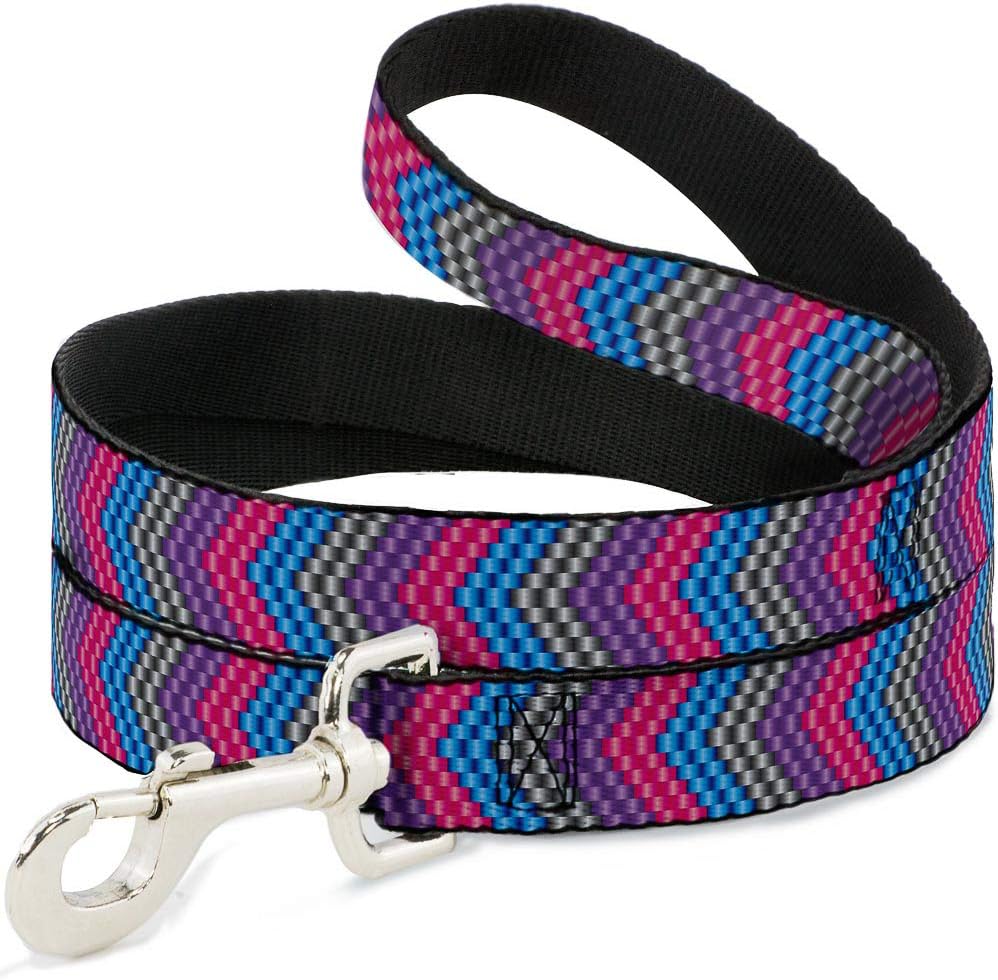 Buckle-Down Pet Leash - Chevron Weave Gray/Lavender/Pink/Baby Blue - 4 Feet Long - 1.5" Wide