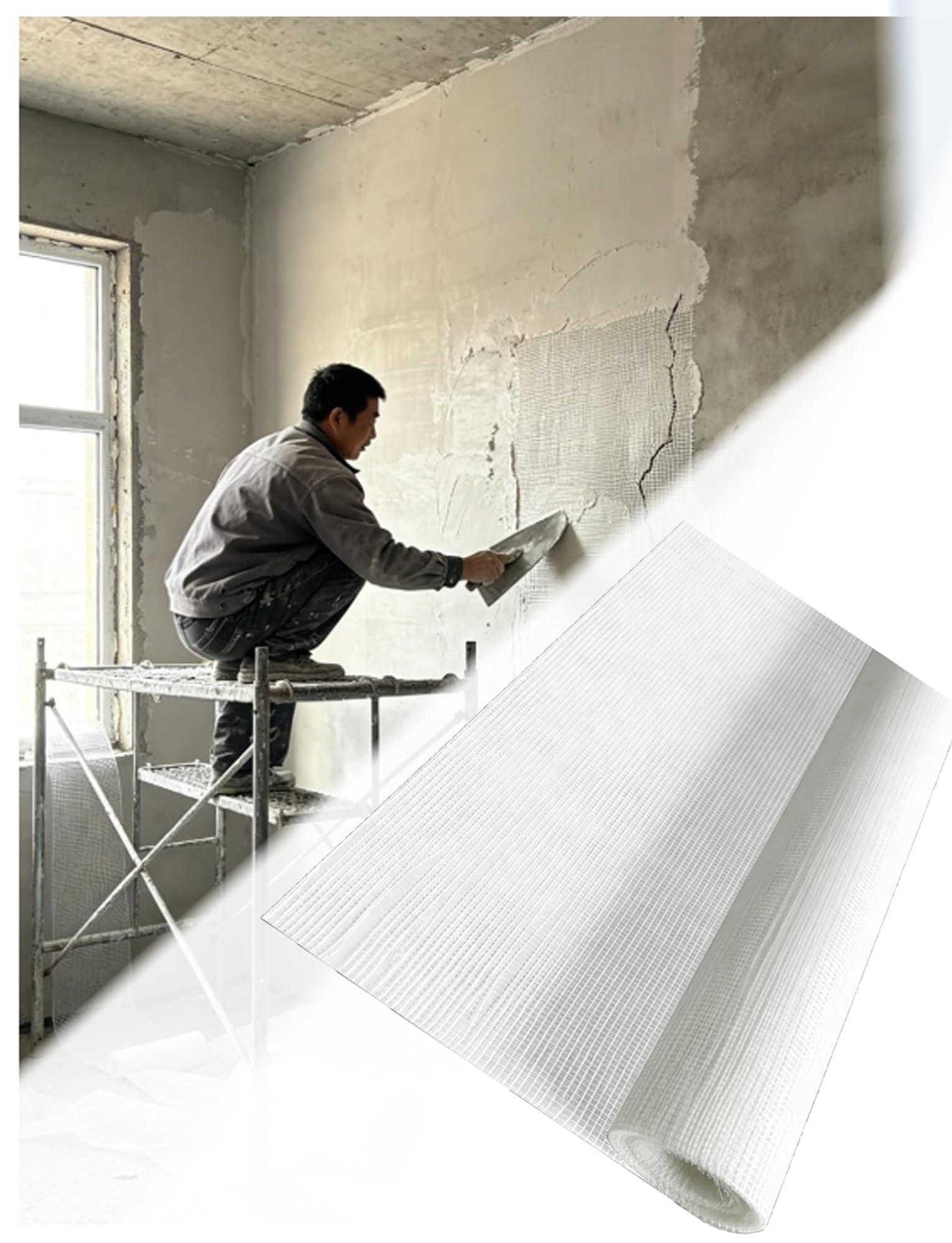 Rete in Fibra di Vetro Porta Intonaco Antialcali，Rinforzo Pareti | Rete for intonaco; adatto for pareti interne ed esterne; disponibile in varie specifiche(Hole 0.55cm/1X30meter)