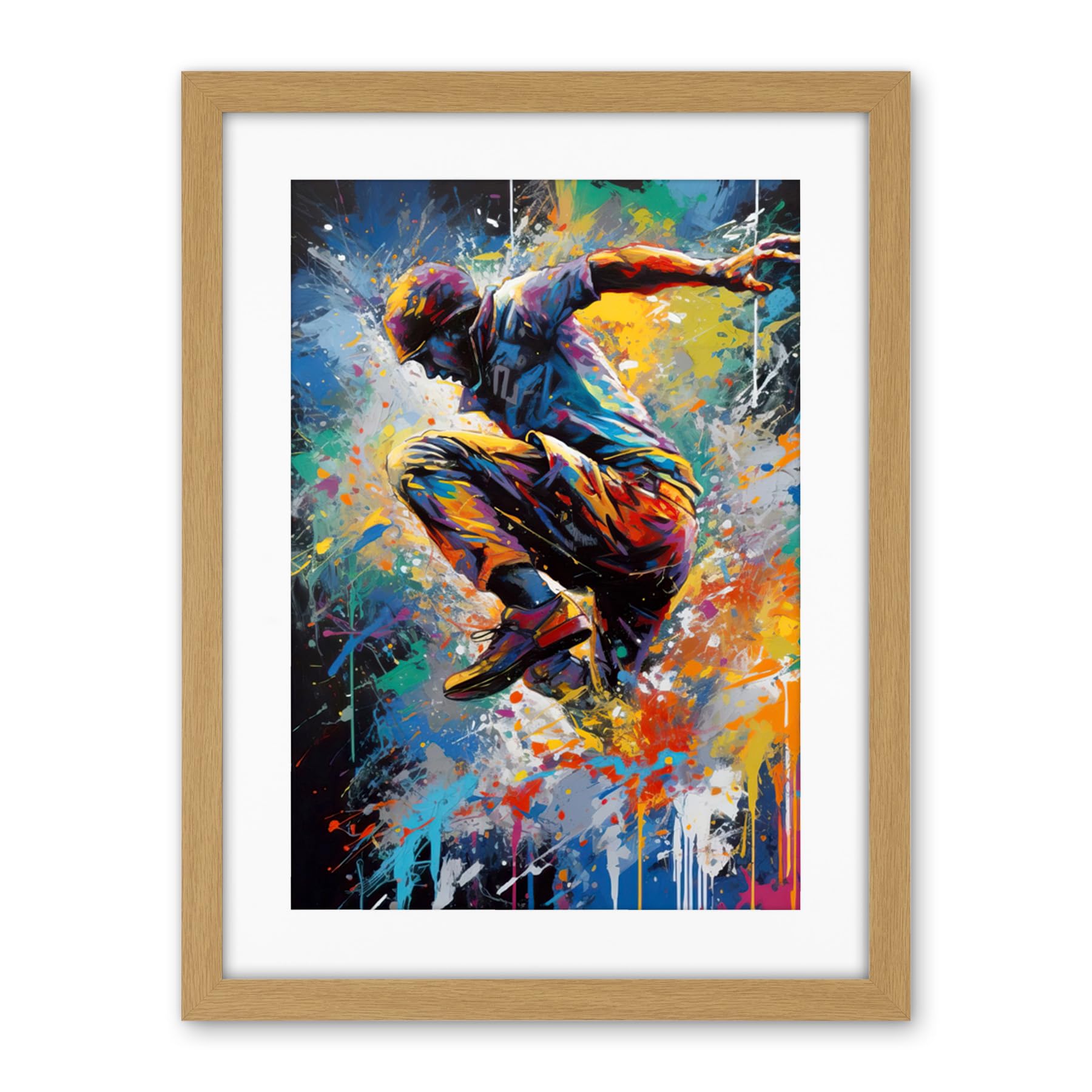Artery8 Parkour Paint Splat Portrait Jump Action Shot Artwork Framed Wall Art Print 18X24 Inch