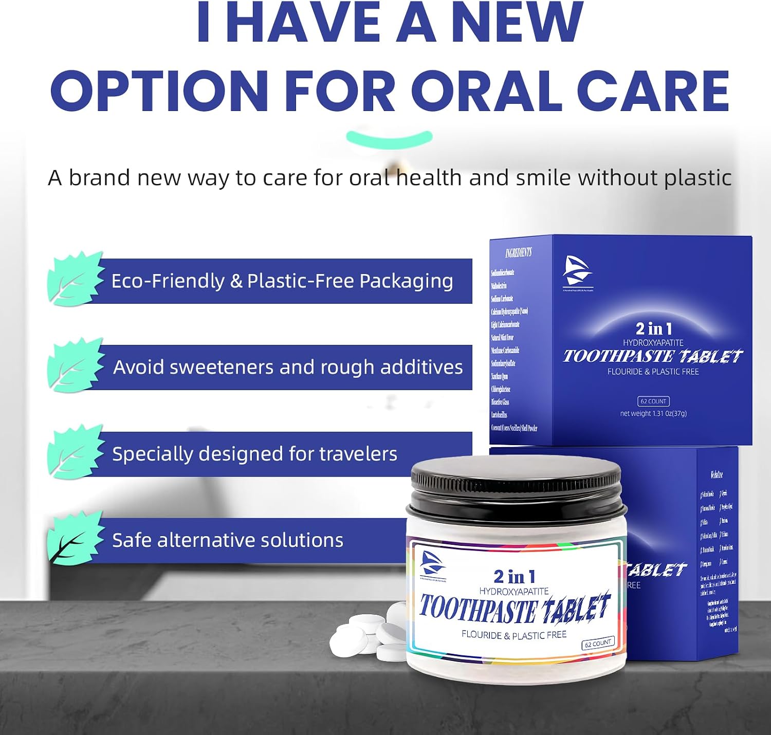 Toothpaste Tablets, Hydroxyapatite Chewable Toothpaste Tablets, Travel Mouthwash for Deep Cleaning, Fresh Breath, Enamel-Safe, Fluoride & Plastic Free (1) image 4