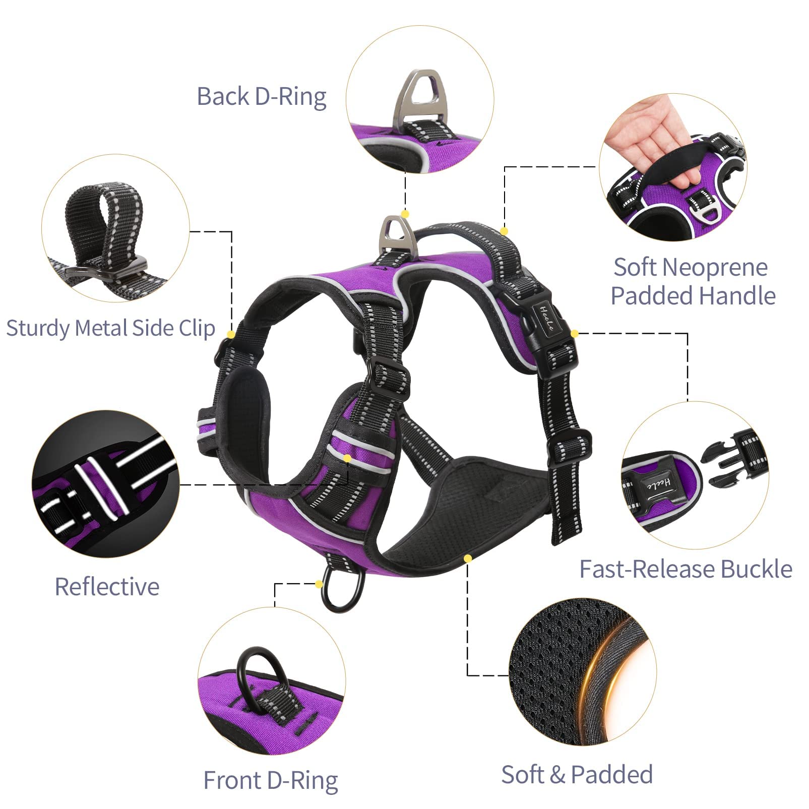 HEELE Dog Harness Medium No Pull Dog Vest Harness with Soft Handle Reflective Pet Harness for Outdoor Training Walking, Black, M — view 320