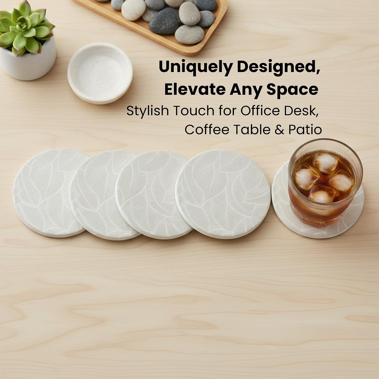 Ceramic Marble Coasters Set of 6, Absorbent Drink Coasters for Table