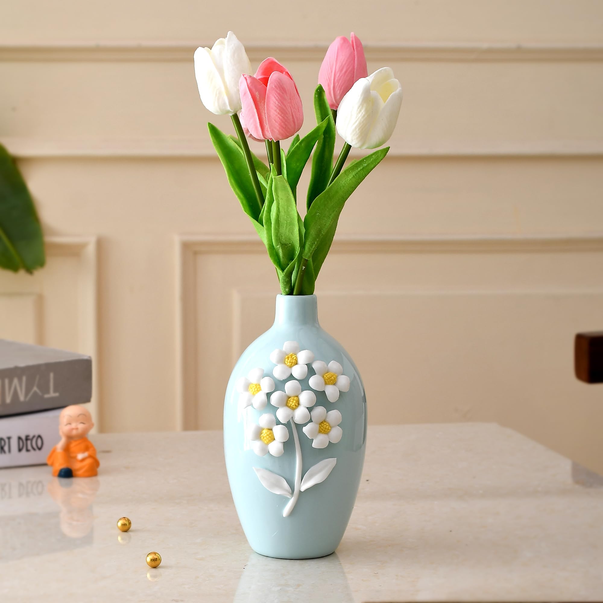 Xtore Small Ceramic Hollow vase for Table Decor | Home Decor (Pack of 1, Sky)-image-39