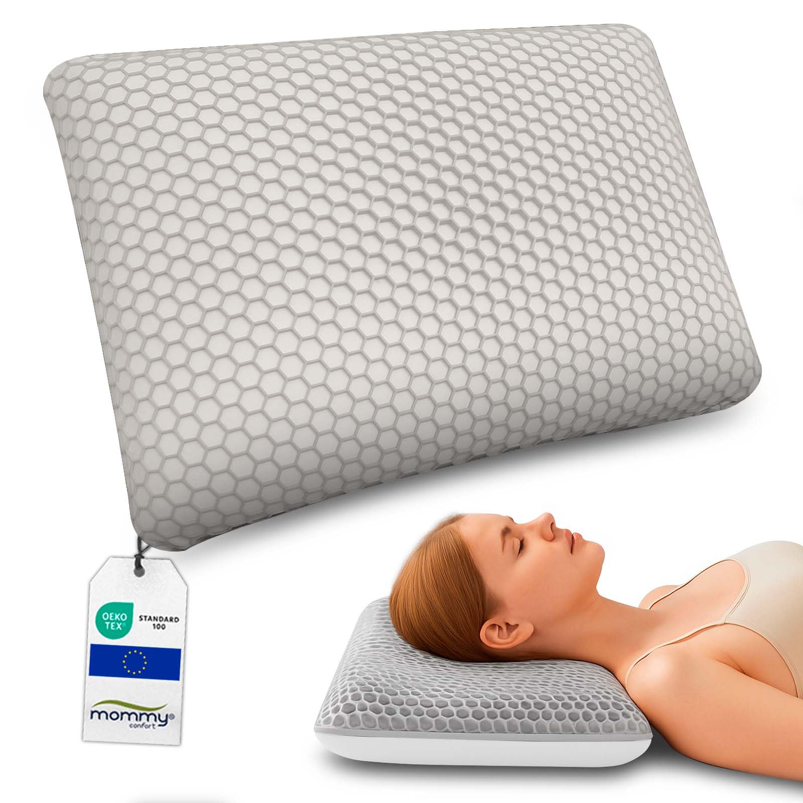 Cuscino Cervicale Viscoelastico Memory Foam 60x40 – Nucleo 100% Visco ad Alta Densità – Federa TPE 4D a Nido Effetto Massaggio – Allevia Dolori Cervicali – Fodera Rimovibile Lavabile