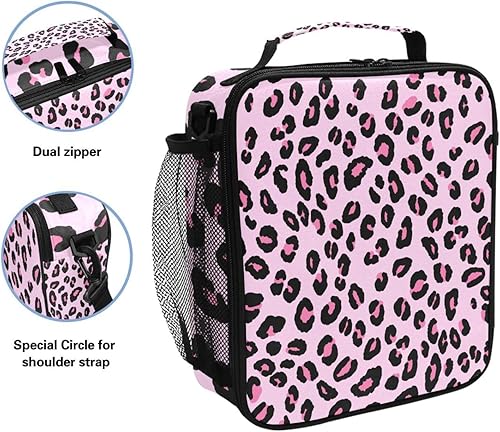 Miniatura 3 de ALAZA Lonchera con estampado de leopardo y guepardo rosa, bolsa de almuerzo aislada, bolsa de almuerzo para niñas, bolsa de almuerzo congelable,