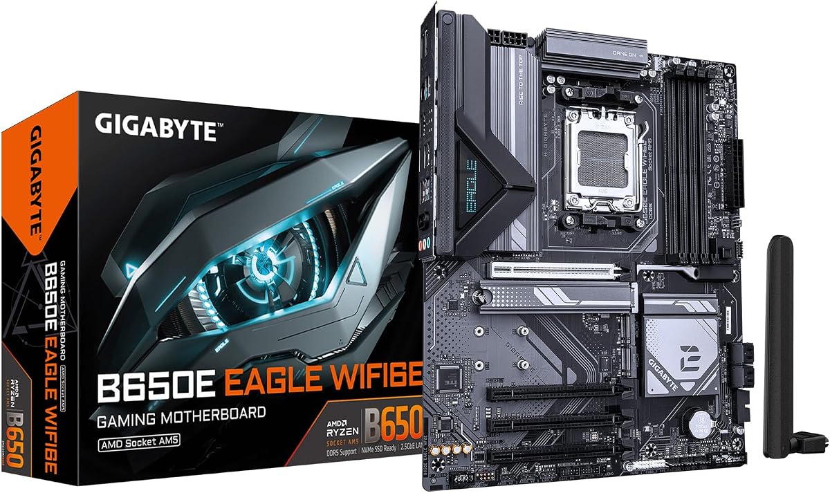 Placa base B650E Eagle WIFI6E AMD AM5 ATX, compatible con Ryzen 9000/8000/7000 Series, DDR5, 8+2+2 Power Phase, 3X M.2, PCIe 5.0, USB-C 3.2 Gen 1, Wi-Fi 6E, 2.5GbE, Q-Flash, EZ-Latch, RGB Fusion
