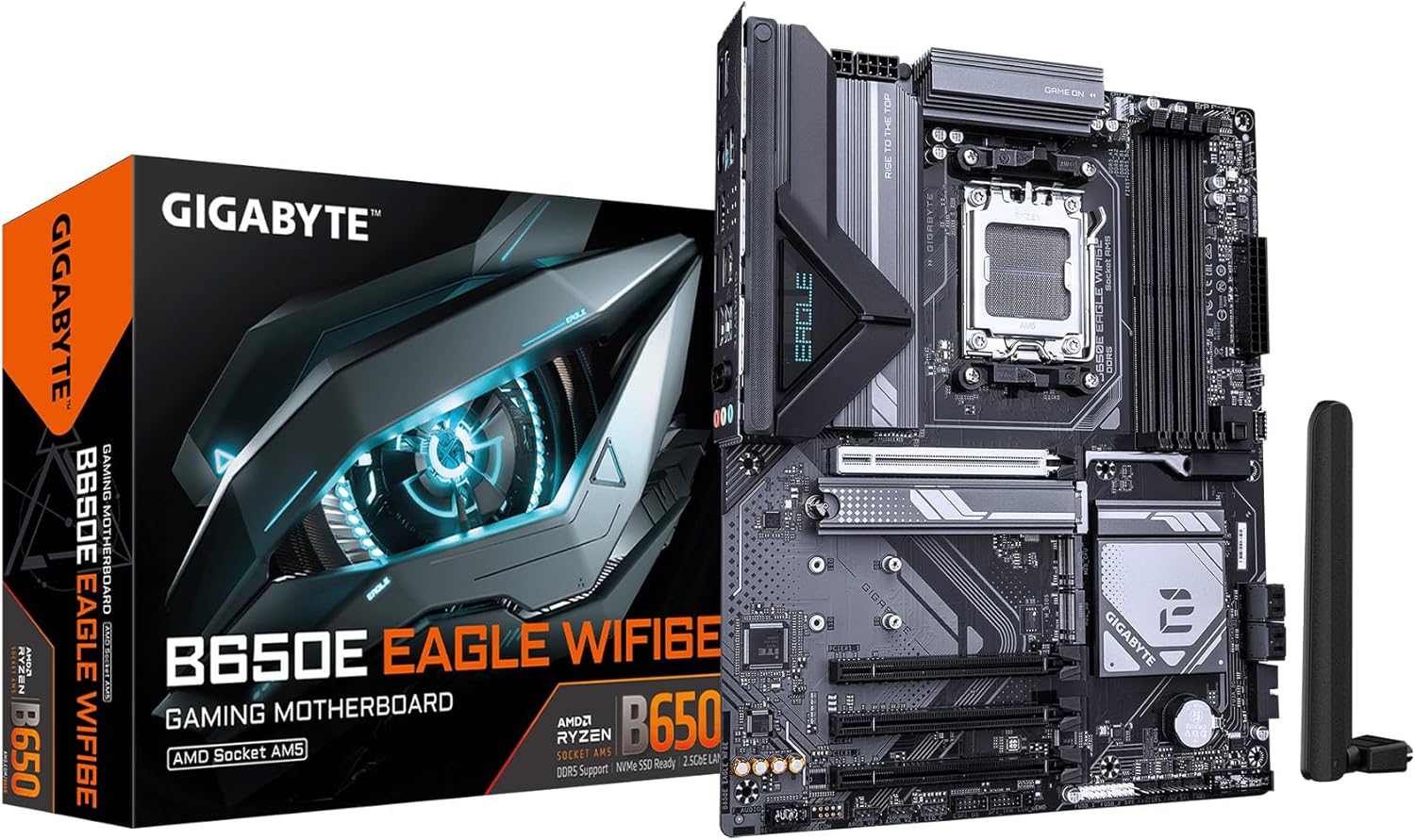 GIGABYTE B650E Eagle WIFI6E AMD AM5 E-ATX Motherboard, Supports AMD Ryzen 9000/8000/7000 Series Processors, DDR5, 8+2+2 Total Power Phase, 3X M.2, PCIe 5.0, USB 3.2 Gen 1 Type-C, Wi-Fi 6E