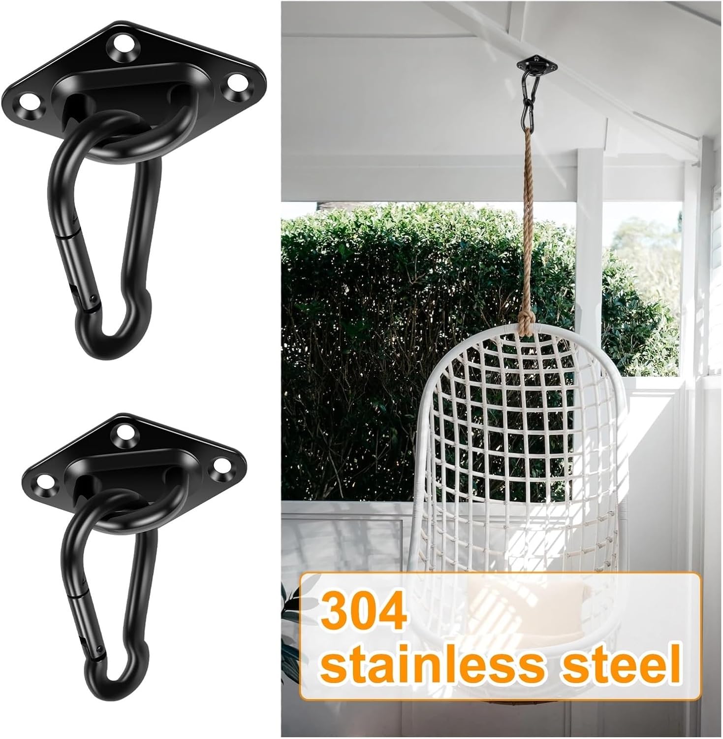 2Pcs Hammock Hooks Hanging Kit M6 M8 Ceiling Hanging Kit Sun Shade Sail Hardware Set for Garden Patio for Outdoor or Indoor Activity(M8)