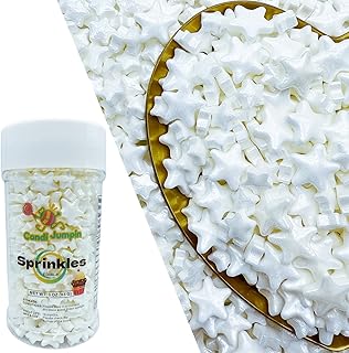 CandiJumpin Edible Stars for Cake Decorating, White Star Sprinkles Star Cake Decorations Edible Large Small White Stars Baby Shower Party Birthday Wedding Christmas Supplies 3 OZ