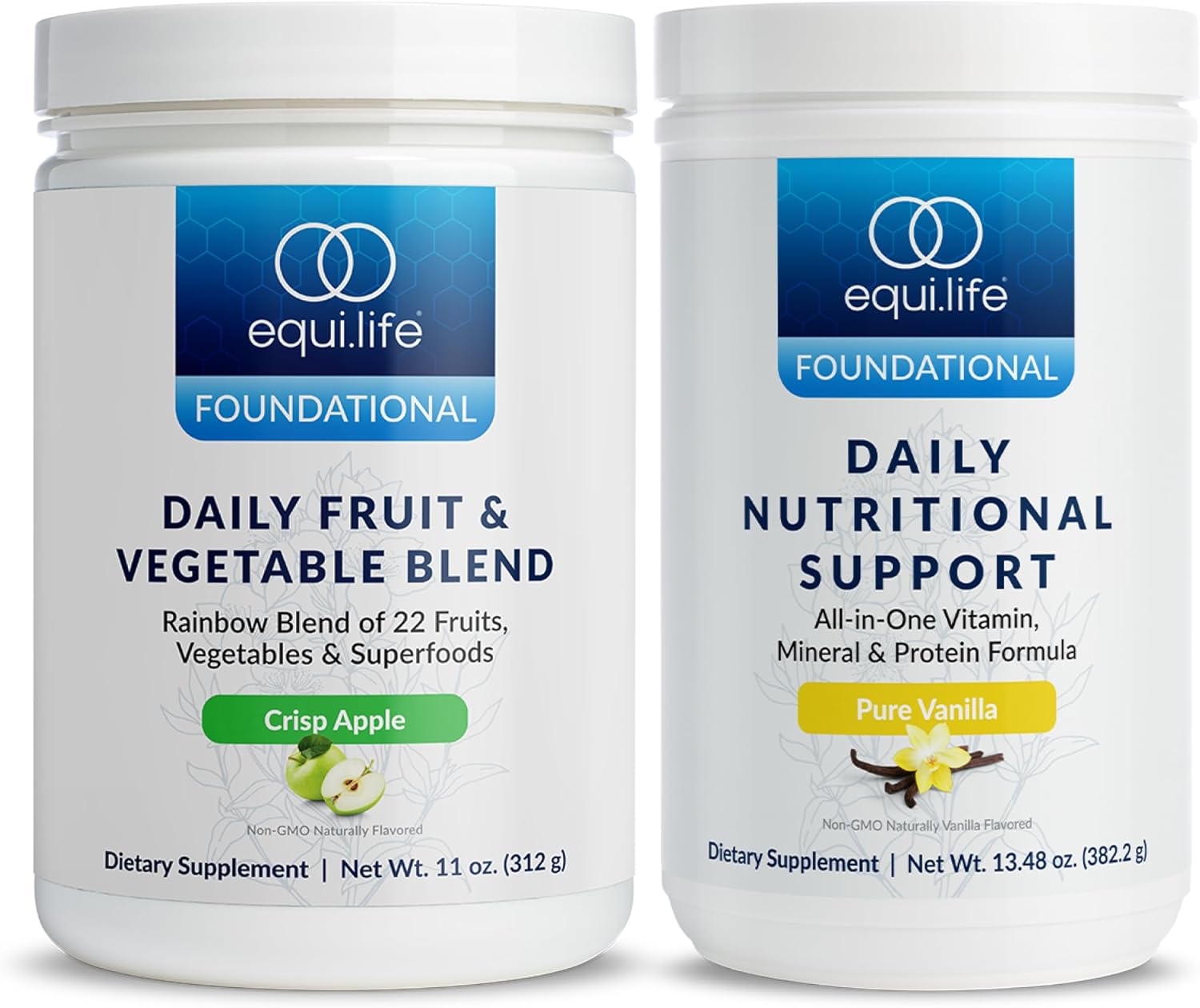 Equilife Vanilla Daily Nutritional Support Meal Replacement Shake & Crisp Apple Flavored Fruit and Vegetable Superfood Supplement