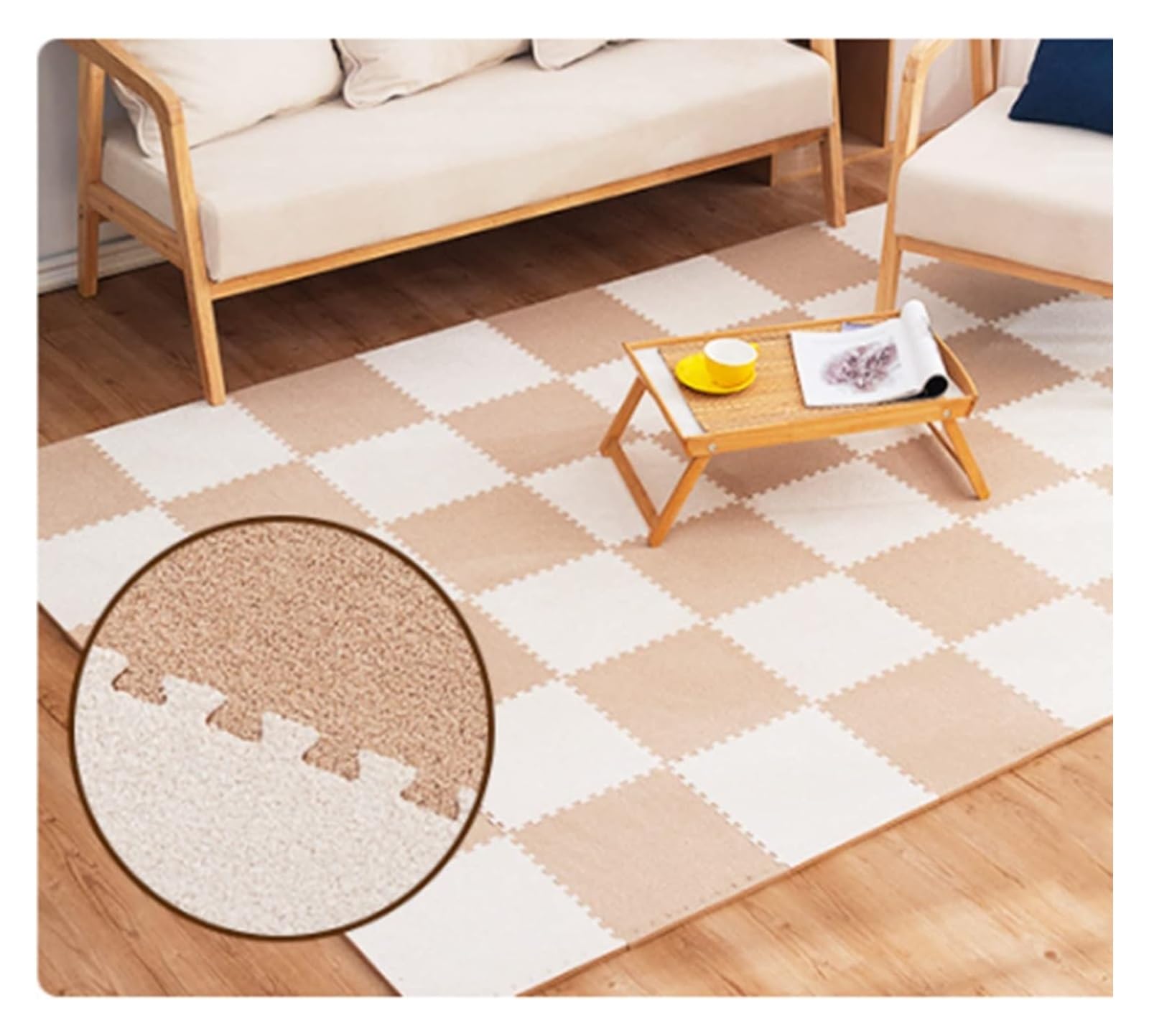 Colorful P Foam Puzzle Floor Mat for Gym Playroom Soft Short P Mats White Khaki - Safe Non-Toxic