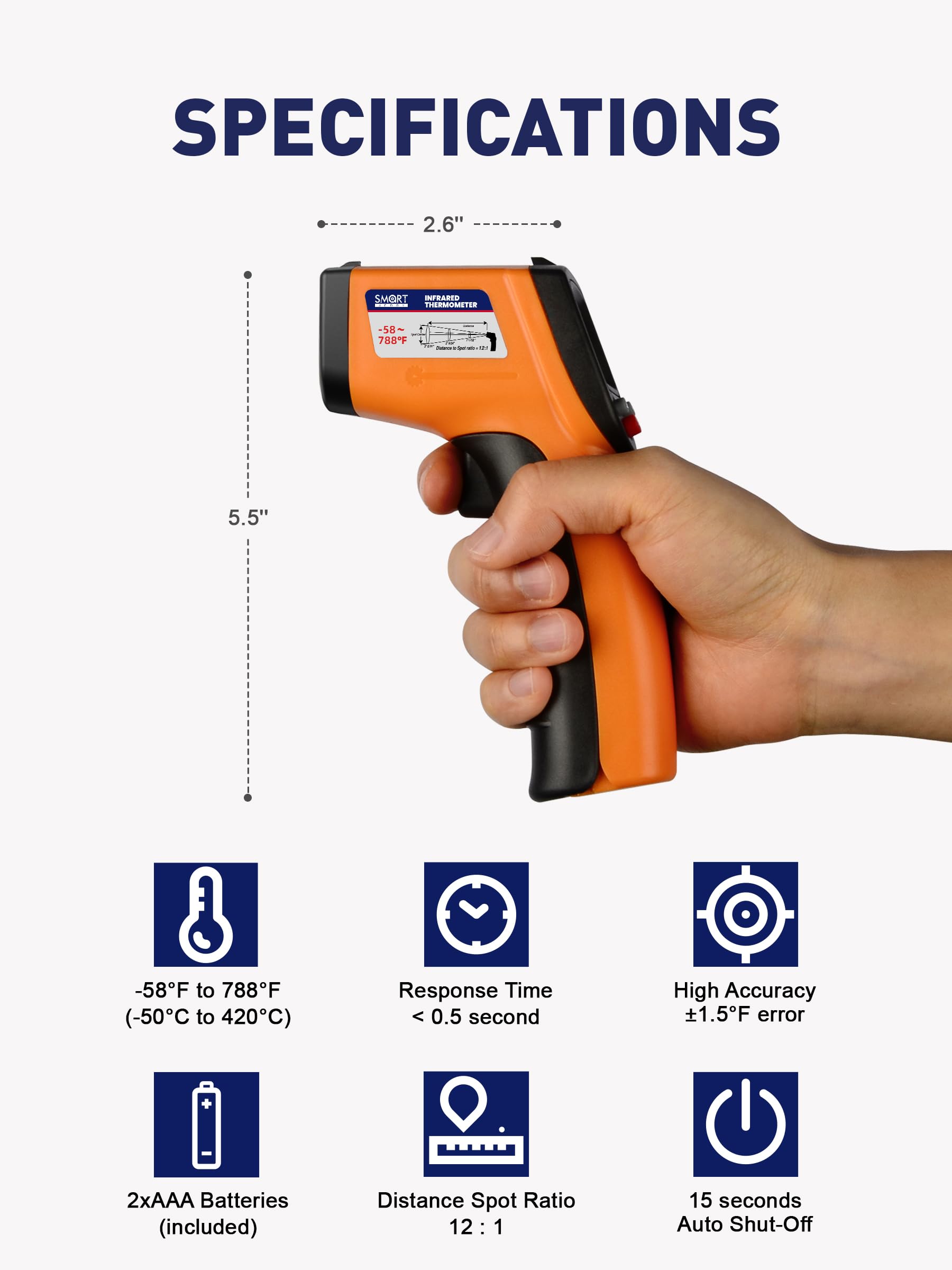 Infrared Thermometer Gun -58°F to 788°F Range (Not for Human Body Temp) — Amazon image 2