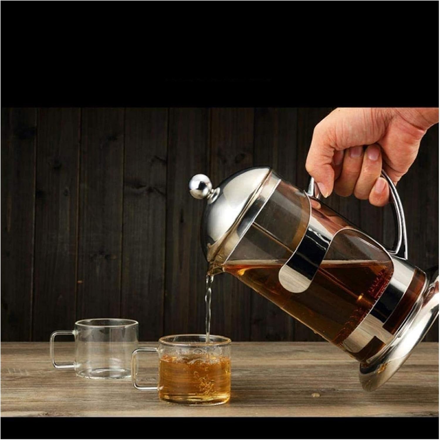 French Press Coffee Maker (300ml) - Stainless Steel Coffee Press - Heat Resistant Carafe