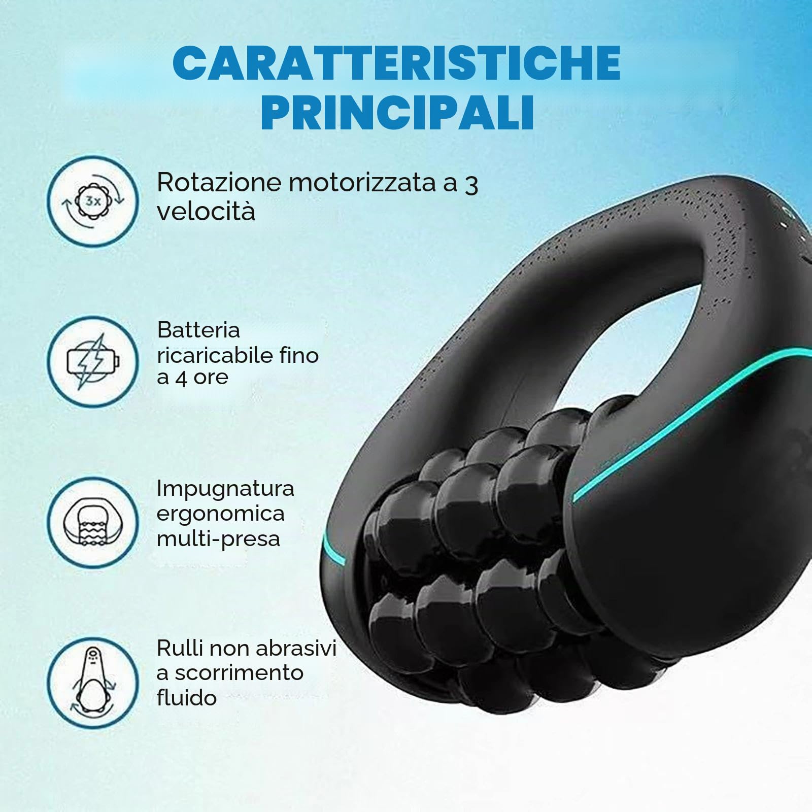 Massaggiatore Elettrico A Rullo Manuale,massaggiatore Anticellulite,Rullo Massaggiante Elettrico Con Manico,Maniglie Multiple Ergonomiche, 3 Livelli Di Intensità E 24 Pulsanti Massaggio(A)