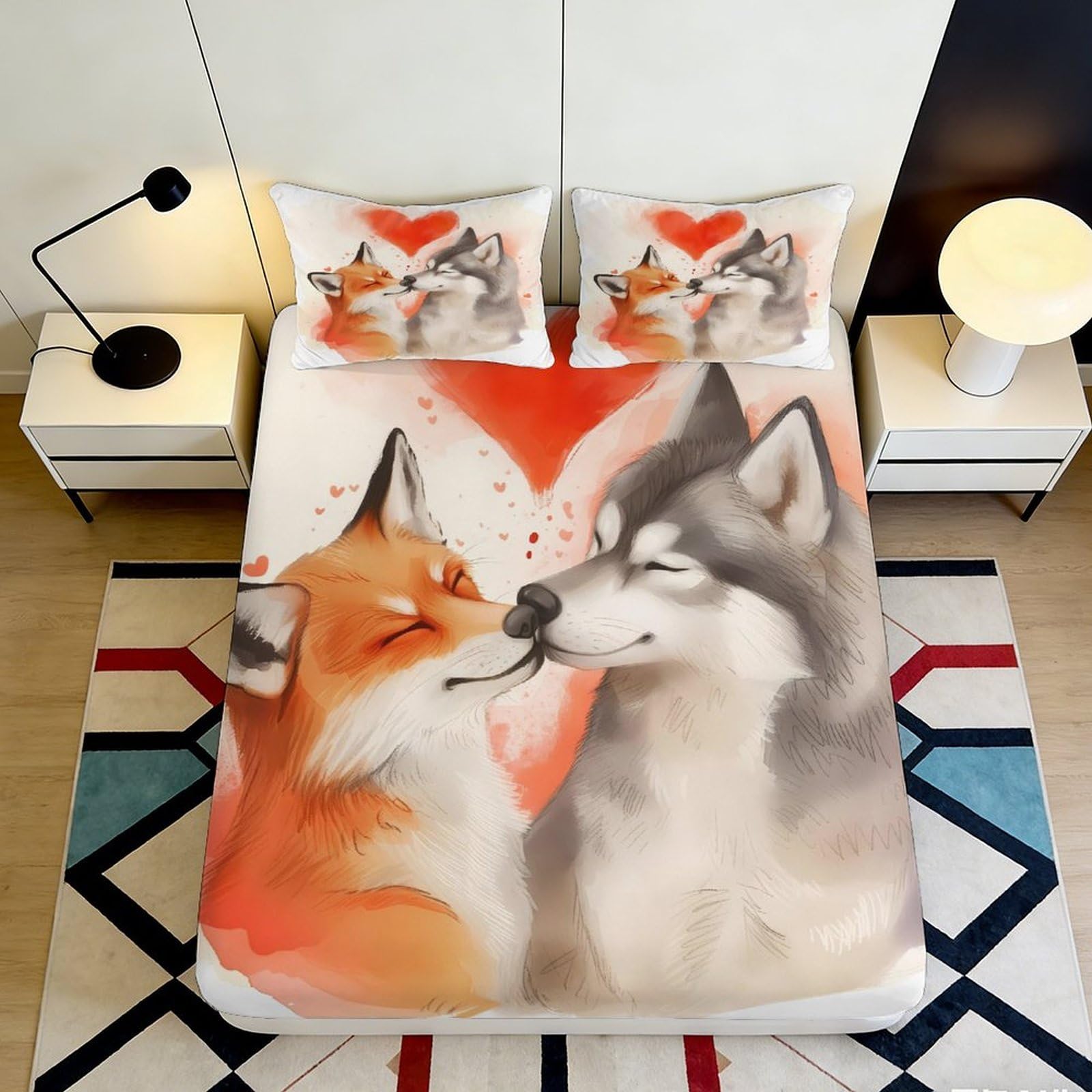 Jqzkxnhpbr Style-4 3D Printed Fox And Husky Fitted Sheet Microfiber Soft Bed Cover For Bedroom Dorm Mattress Protection Decor 90X200x25cm