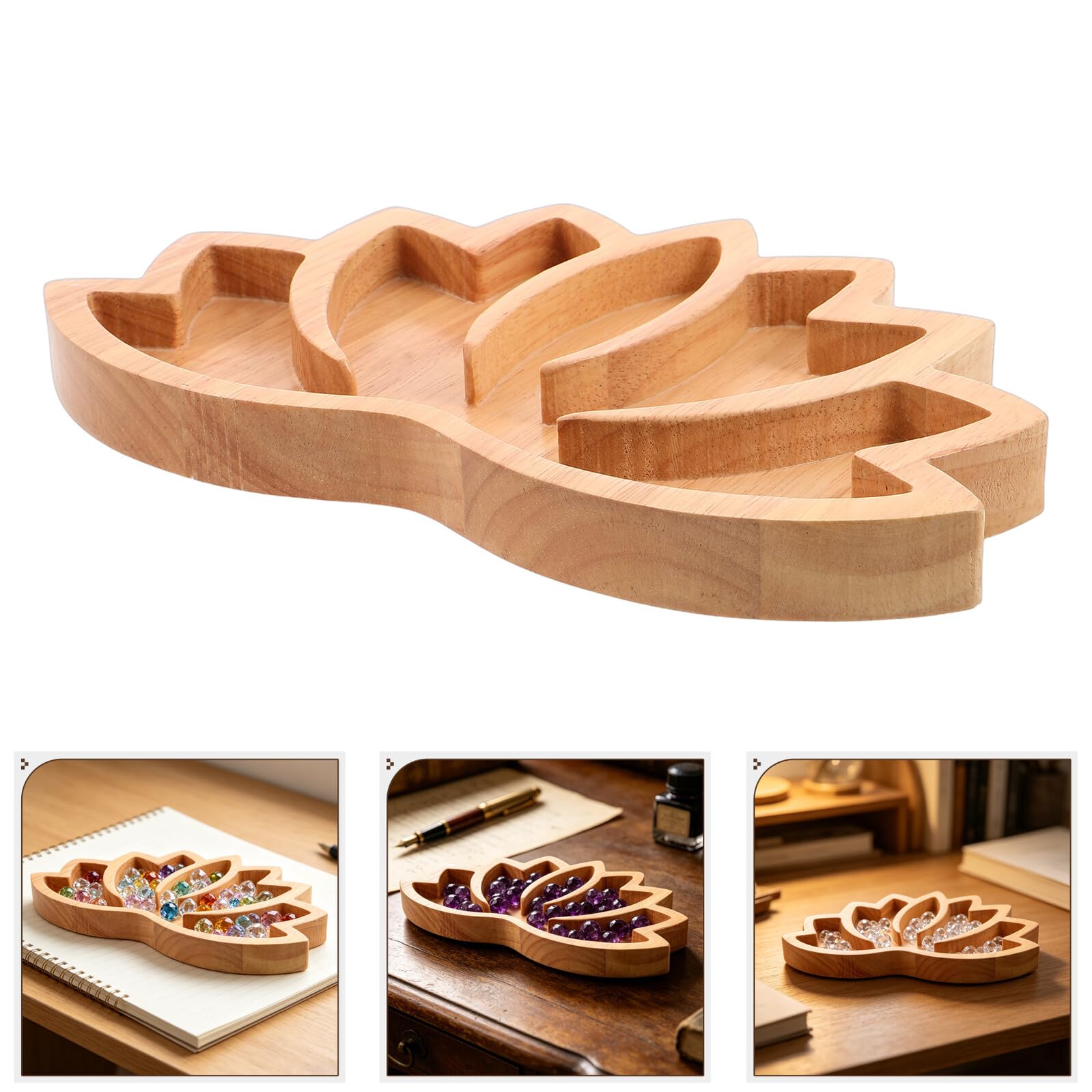 Toyvian 2 Pezzi Vassoio Decorativo in Legno a Forma di Fiore di Loto Marrone Protezione Materiale e Base Antiscivolo per Esposizione di Cristalli e Ametiste in Ingresso o Mensole