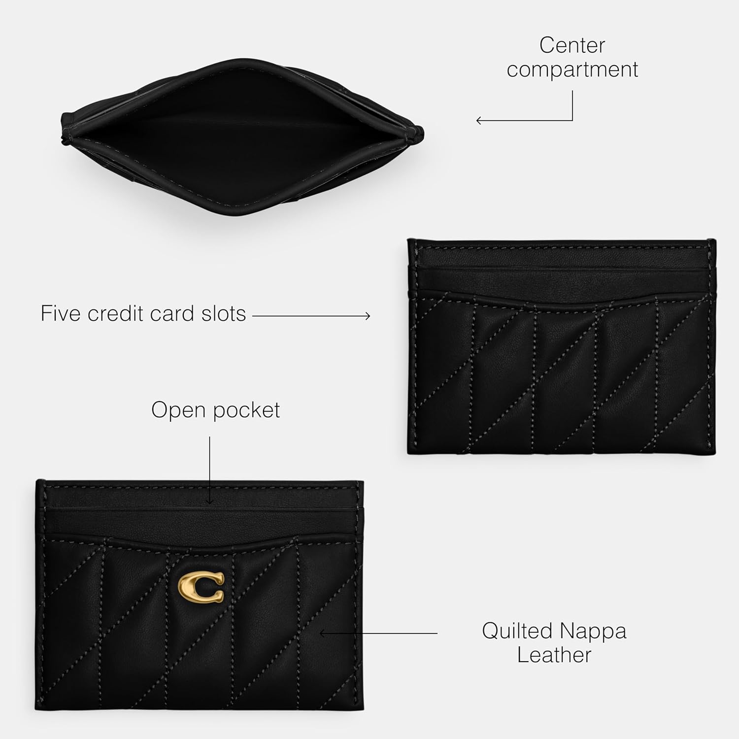 Coach Womens Card Case with Pillow Quilting, Black, OS