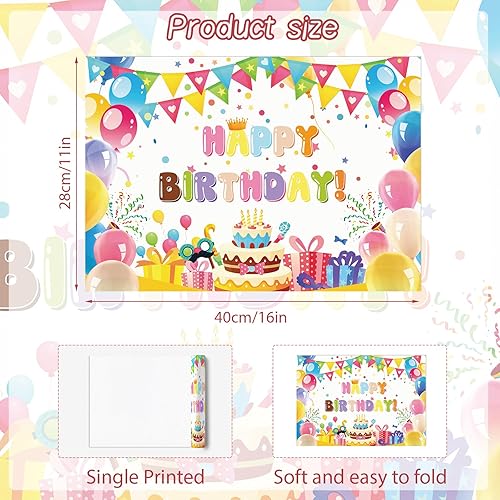 Miniatura 2 de Paquete de 50 manteles individuales de papel desechables de 16 x 11 pulgadas, banderas de colores, globos, pasteles, manteles individuales para