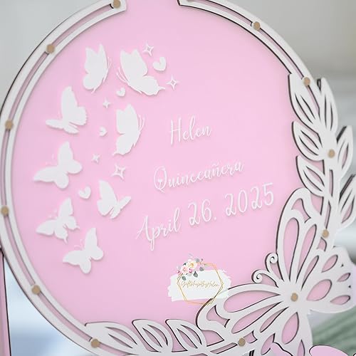 Vista 28 de Personalized Butterfly Guest Book For Quinceañera, Sweet 15, Personalized Wooden Hearts For Wedding Guest Book With Butterfly Frame For Sign And