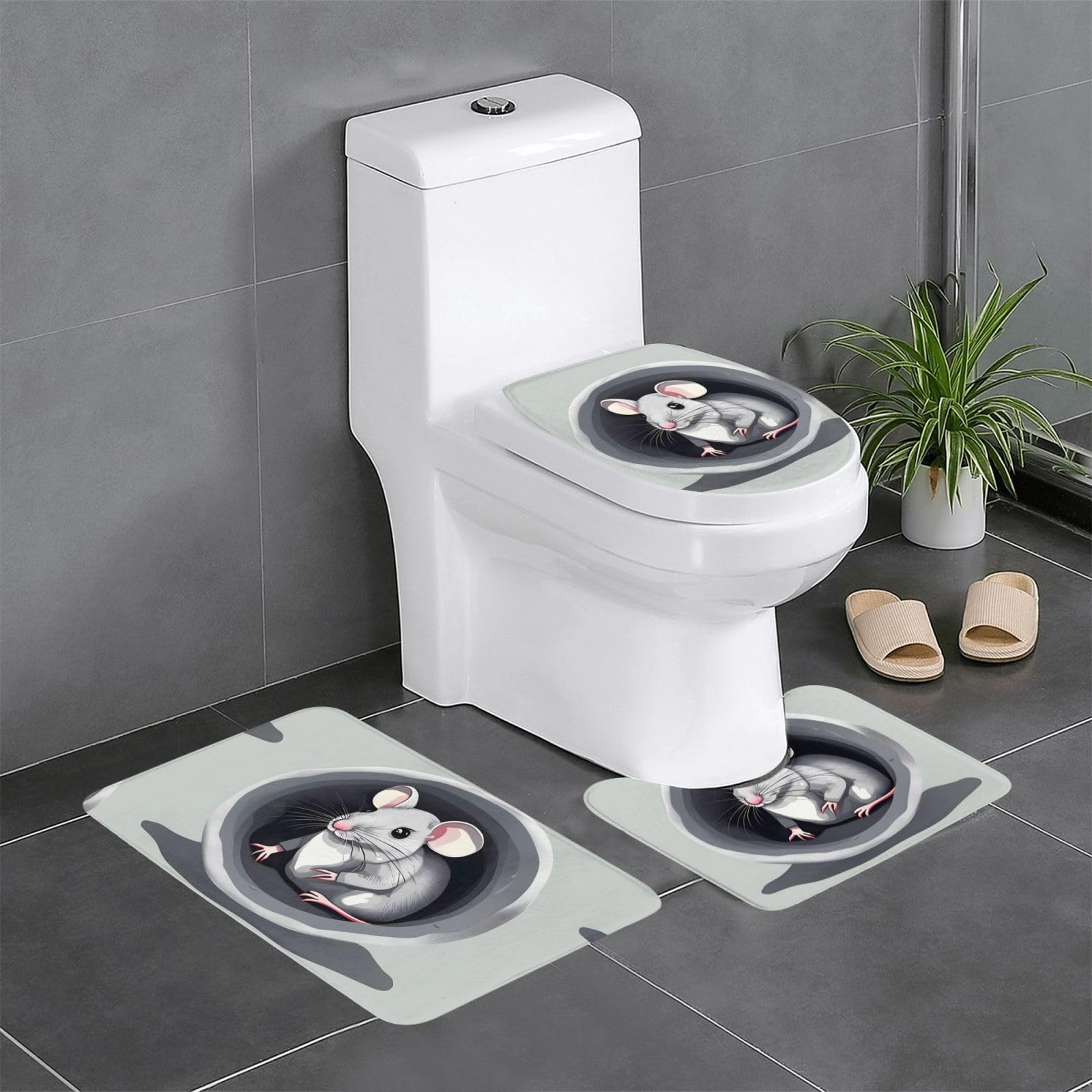 Tapis de bain doux durables ensemble 3 tapis motif souris maison