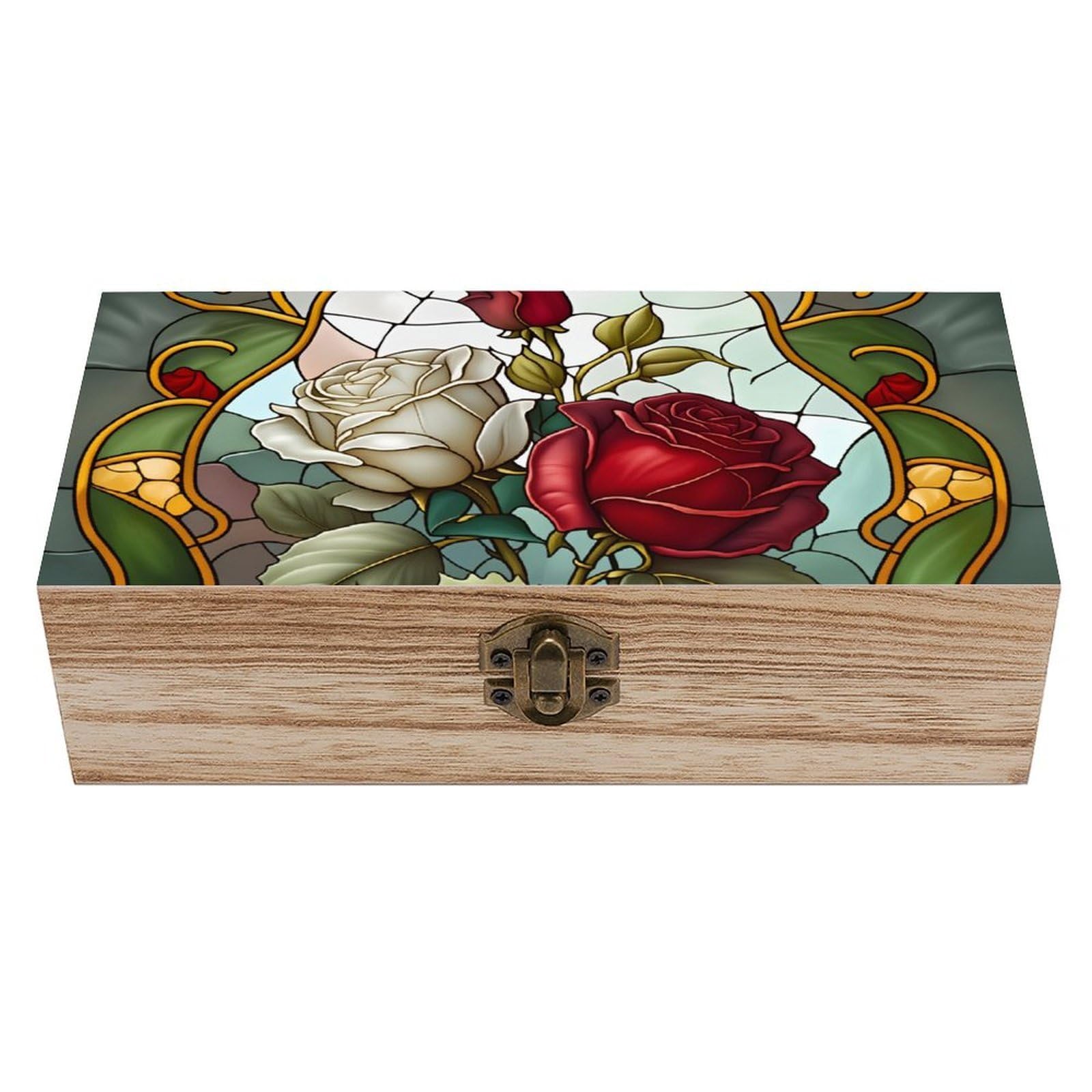 asbwuo Rose Pattern Vintage Wooden Keepsake Box