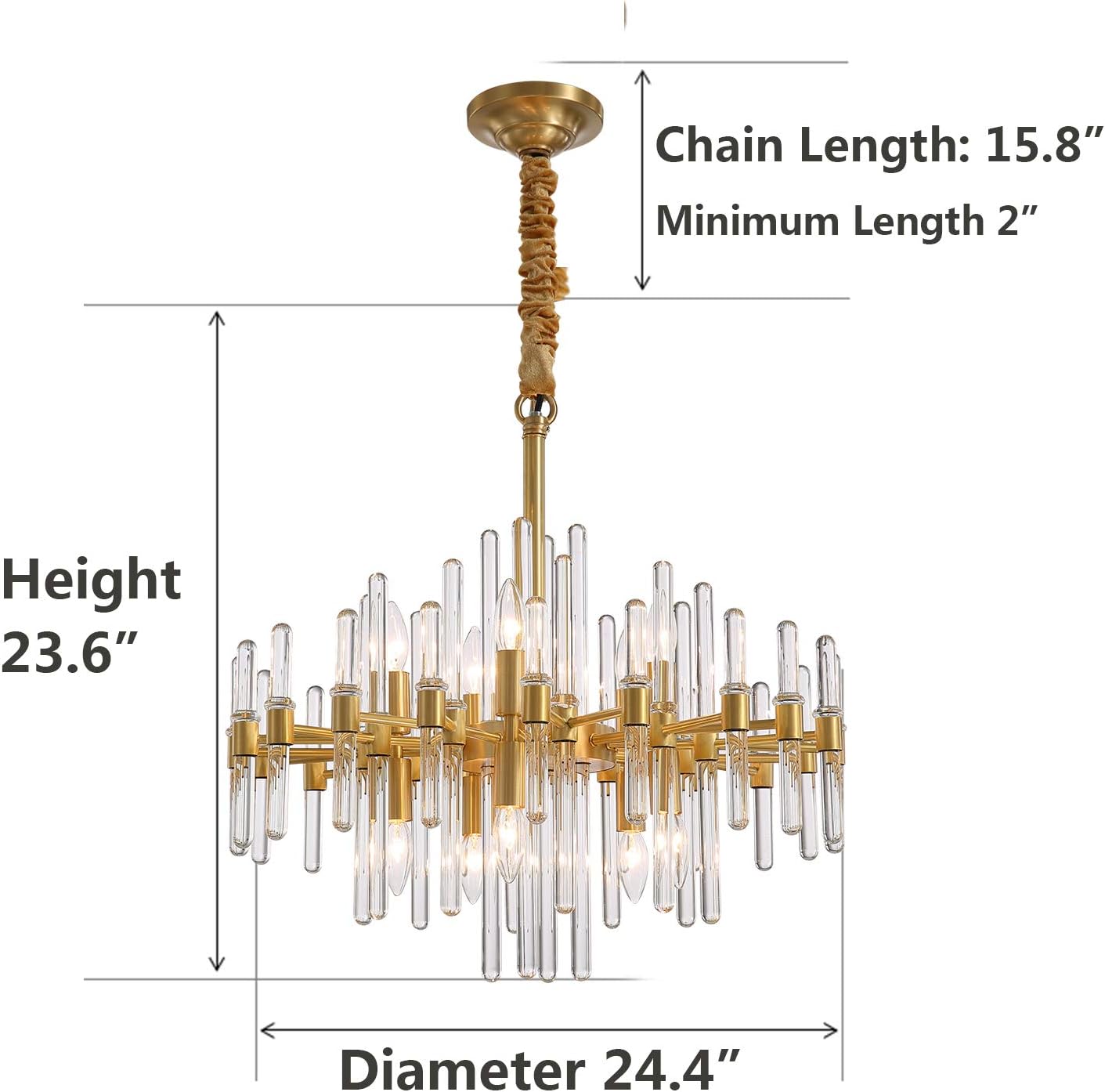 Get Special Price Moooni Modern Luxury Round Crystal Chandeliers Brass Pendant Ceiling Light Fixture for Kitchen Island Dining Room Brass Frame D 24.4”x H23.6”