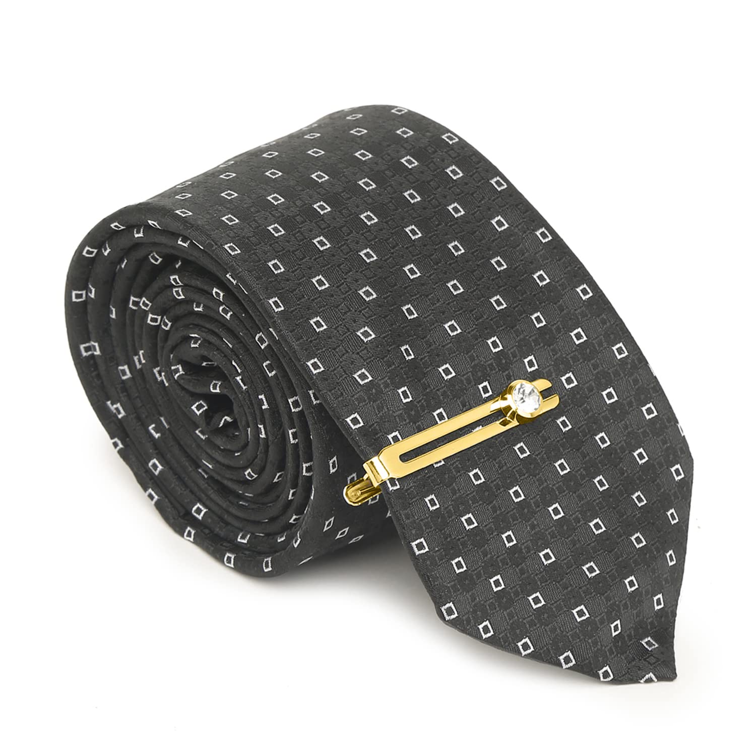MUTAQINOTIMens Woven Premium Silk Necktie With Pocket Square and Golden Tie Pin (TEGP)