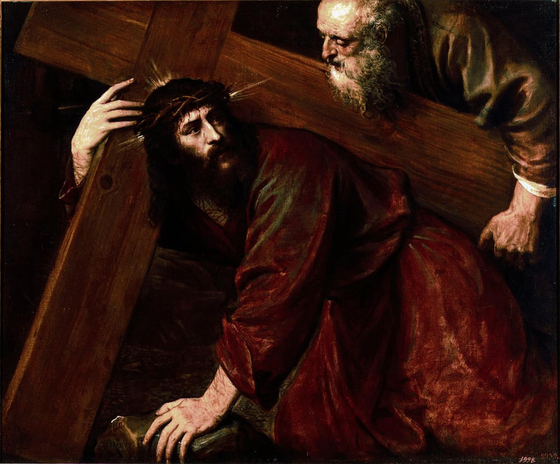ARTXLXXBN Famous Print Painting Colorful Art Print Christ and Simon the Cyrenean Simon of Cyrene Help Jesus Carry His Cross by Tiziano Vecelli Canvas Art Decorations for Home Decor 60x90cm