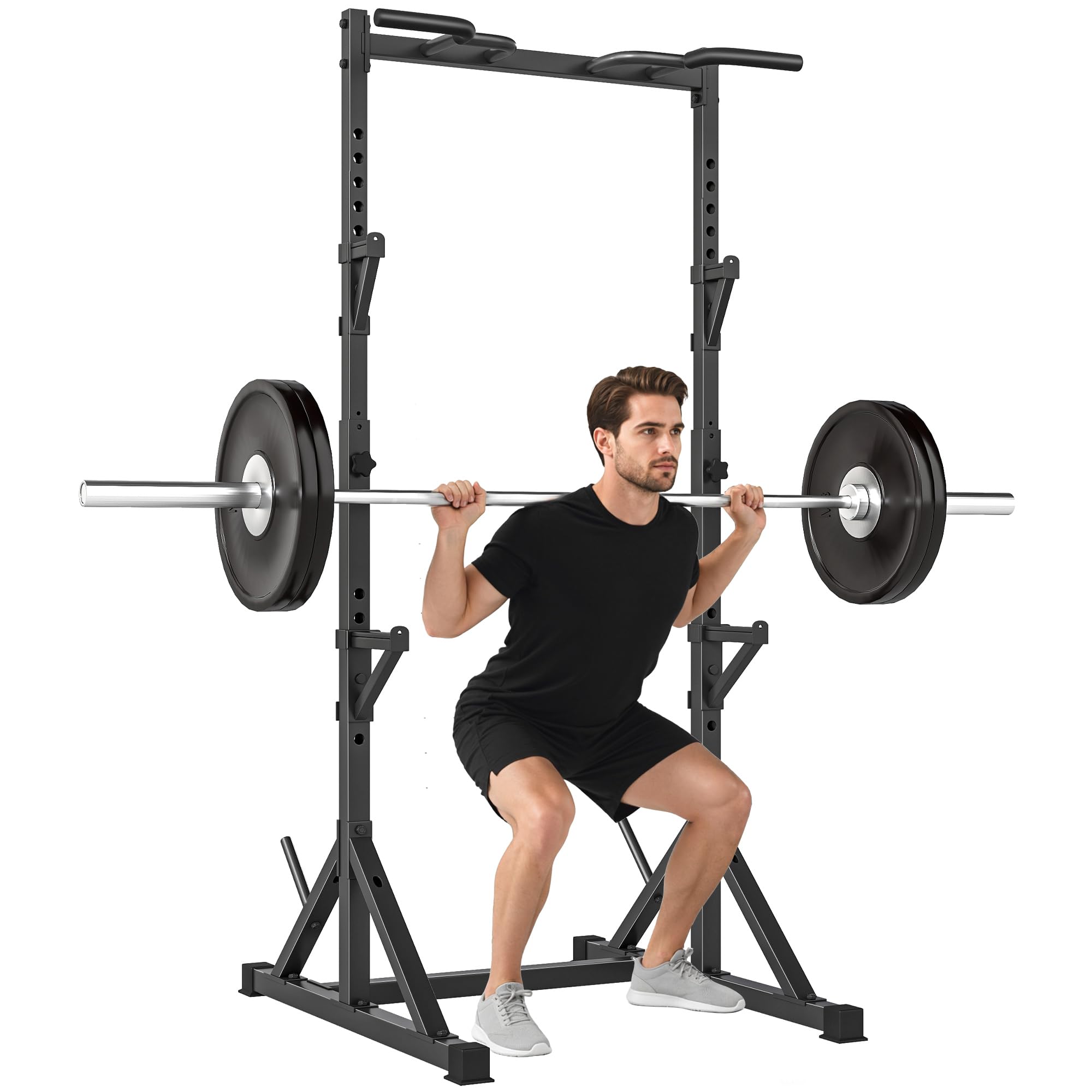 SPORTNOW Power Tower con Altezza Regolabile, Doppio Supporto Bilanciere, Rack Palestra con Pull Up Bar e Portadischi, Rack Bilanciere Multifunzione Allenamento per Palestra Casa Ufficio, Max 200 KG