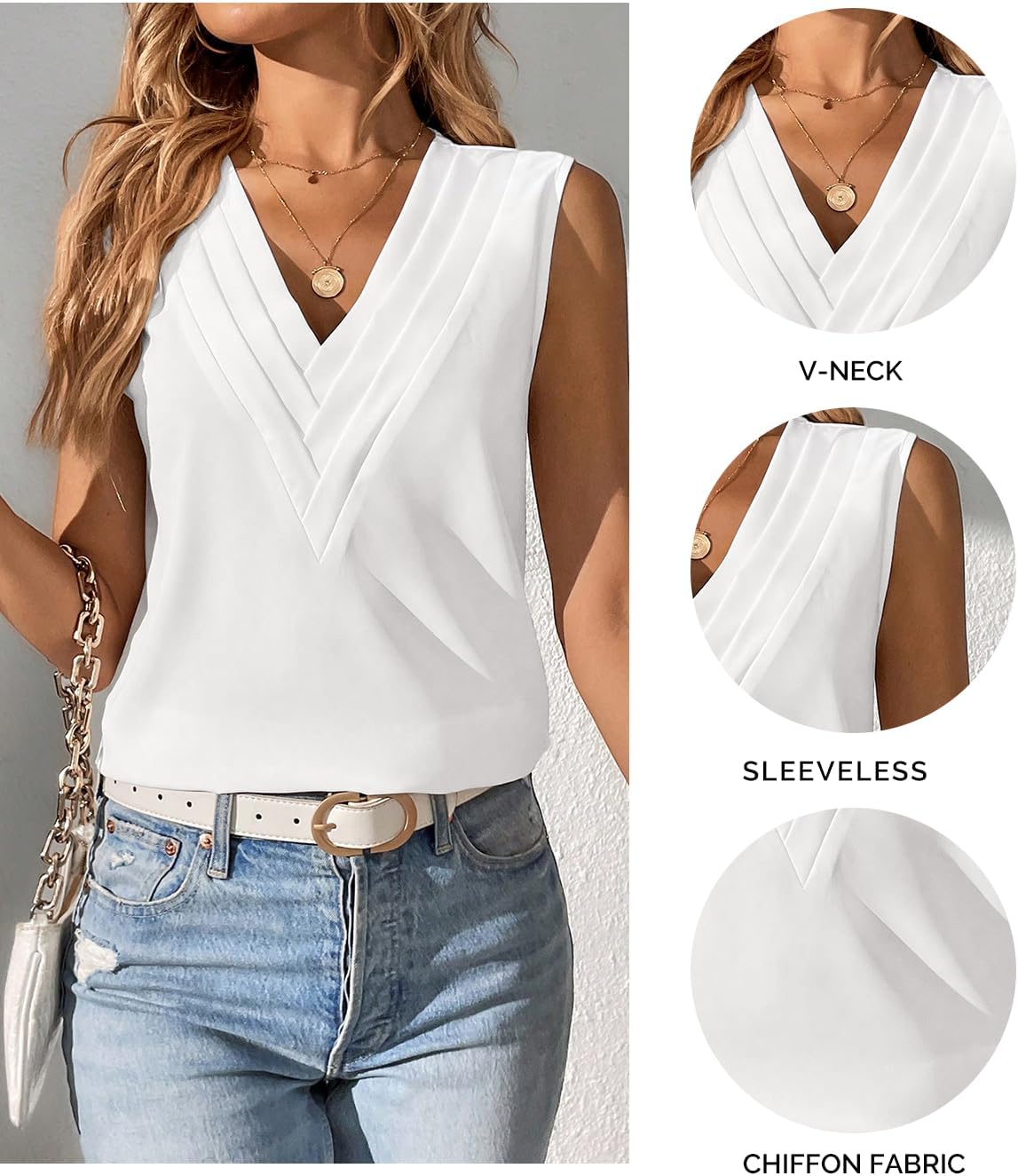 Womens Tank Tops Sleeveless Layers V Neck Shirts Casual Summer Vest Chiffon Blouses Clothes - Image 6
