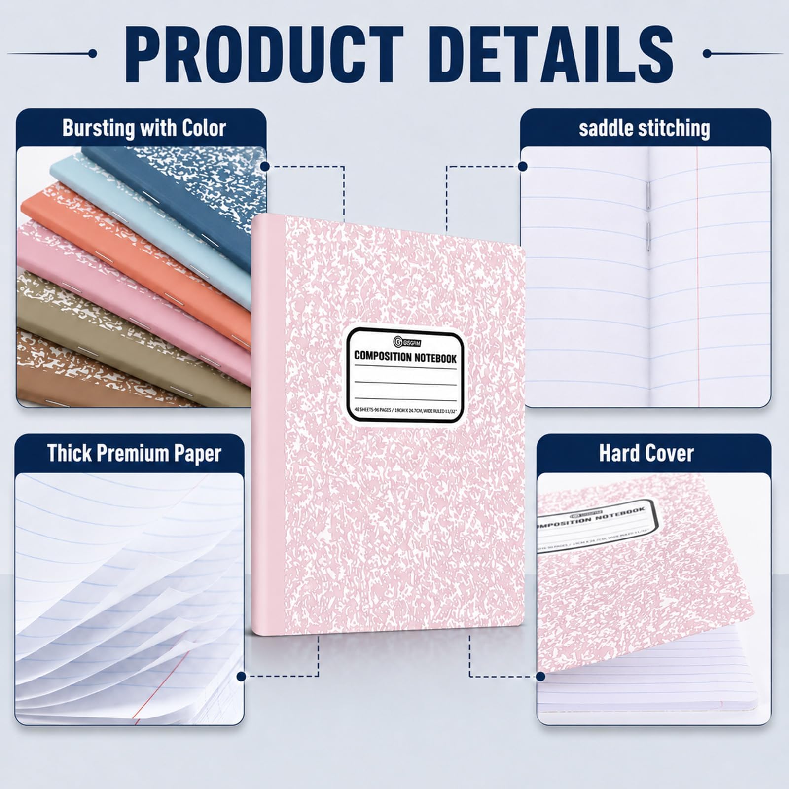 gisgfim 12 Pack Bulk Composition Notebook Wide Ruled, 12 Different Vibrant Colors, 96 Pages (48 Sheets), 9-3/4 x 7-1/2" Hard Cover Journal Notebooks for Studentsd,Classroom and Office(Groovy)