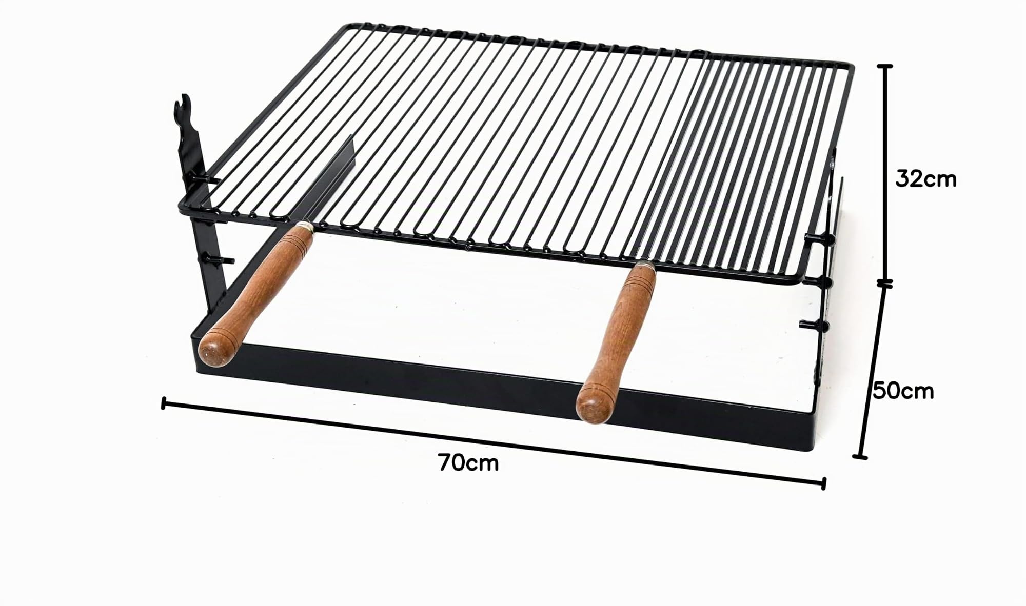 Griglia in ferro battuto con sostegno regolabile per tre altezze 50 × 70 × 32 cm