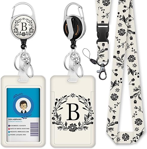 Cordones personalizados para profesores para insignias de identificación, soporte de insignia con monograma inicial, clip de carrete retráctil,