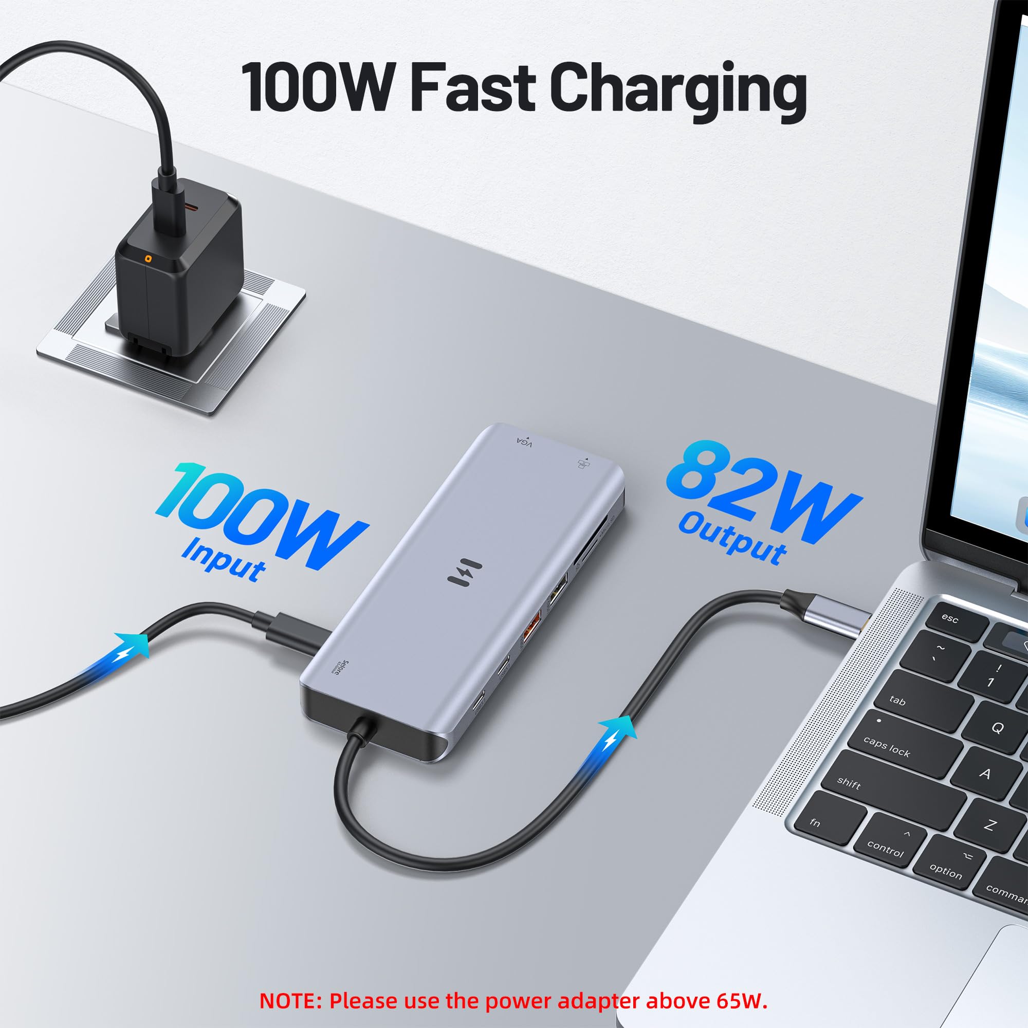 USB C DockingStation 4 Monitore, 13 in 1 Laptop Docking Station Vierfach-Monitor Dual HDMI DisplayPort VGA, 10Gbps USB A&C 3.1, 100W PD, Ethernet SD/microSD, USB C Hub für MacBook Dell Hp