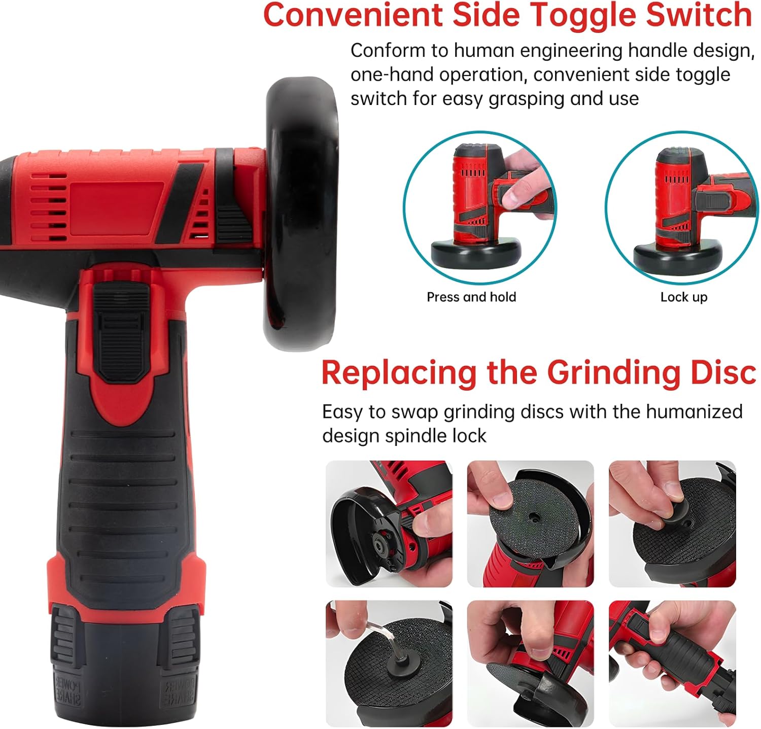 Cordless Angle Grinder, Mini Angle Grinder 19500RPM with 7 Cutting Discs and 2pcs Batteries, 76mm Side Disc Small Battery Grinding Tool for for Cutting Polishing and Sharpening