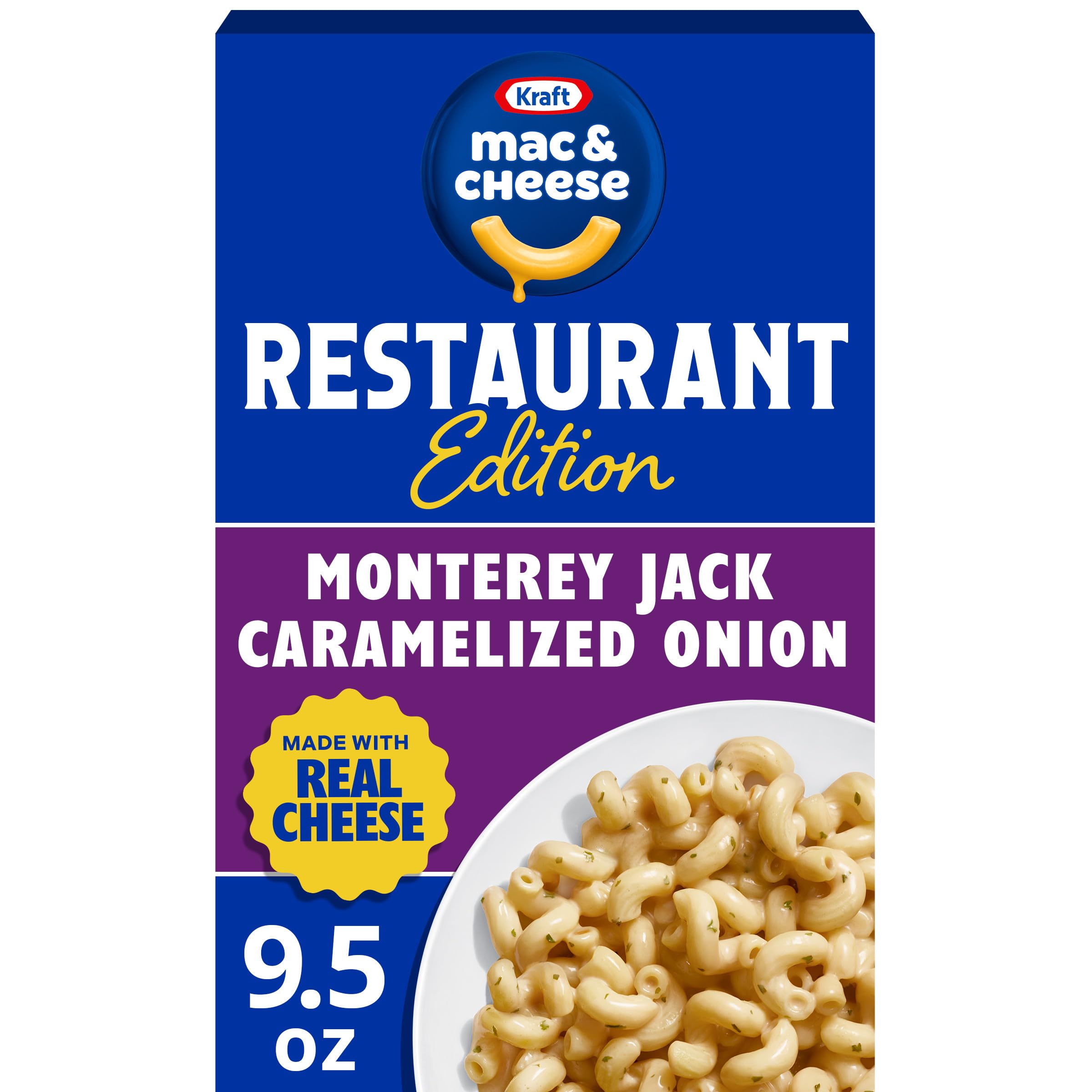 Kraft Mac and Cheese Restaurant Edition Macaroni and Cheese, 1 Box, for Easy Mealtime Solutions, Monterey Jack Caramelized Onion Flavored, Made with