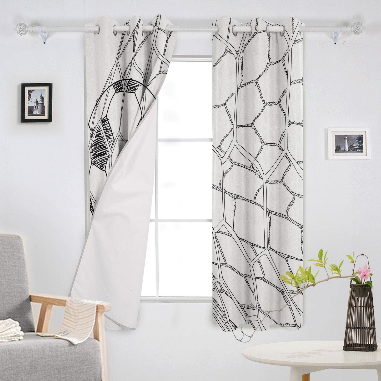 Tende Oscuranti Per Interni Bianco E Nero 300X270Cm 2 Pezzi Termica Isolante Tenda Della Finestra Con Occhielli