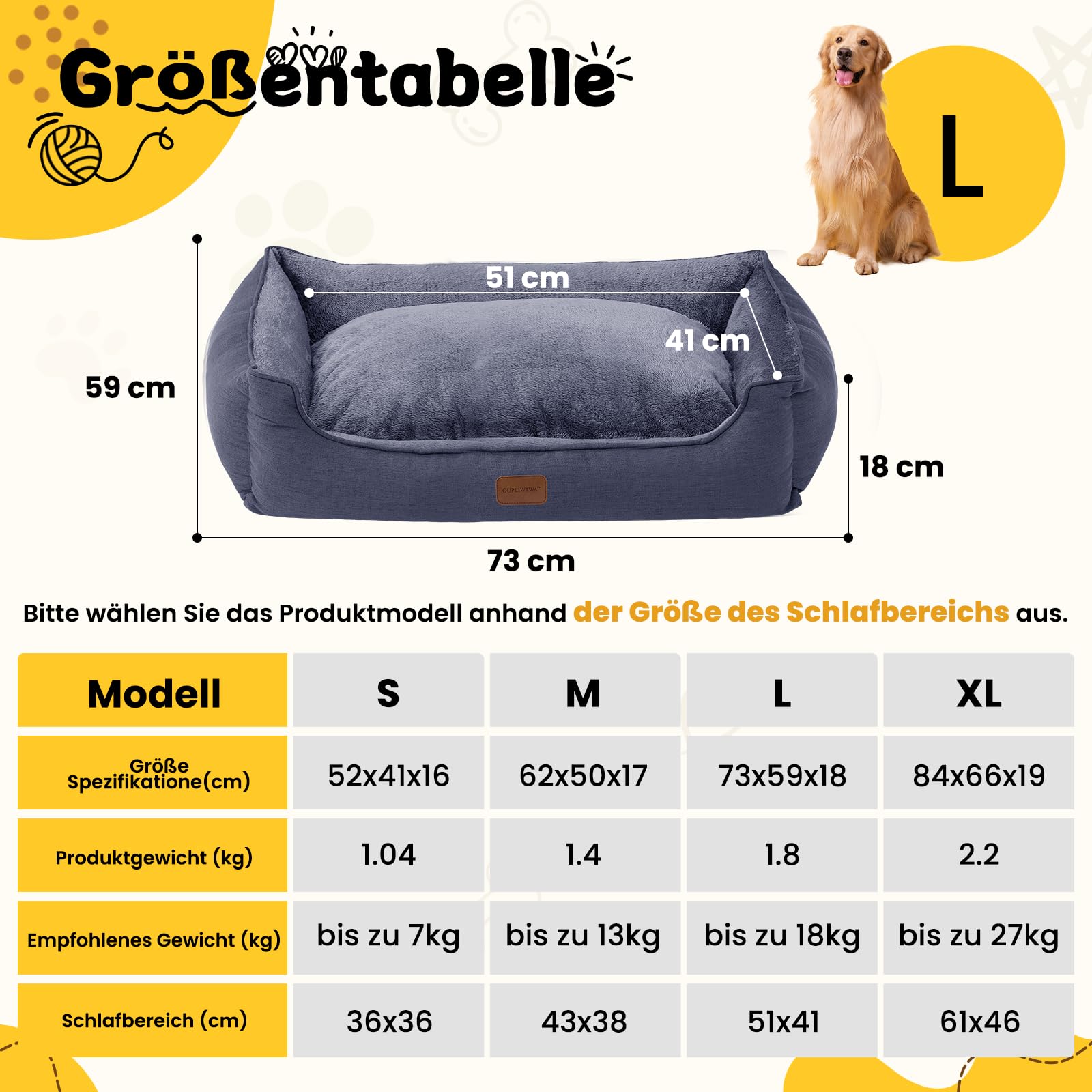 Cama ortopédica para perros medianos y grandes, 73 x 59 x 18 cm (zona de dormir 51 x 41 cm), cesta para perros con borde alto, funda extraíble y lavable, antideslizante, gris oscuro