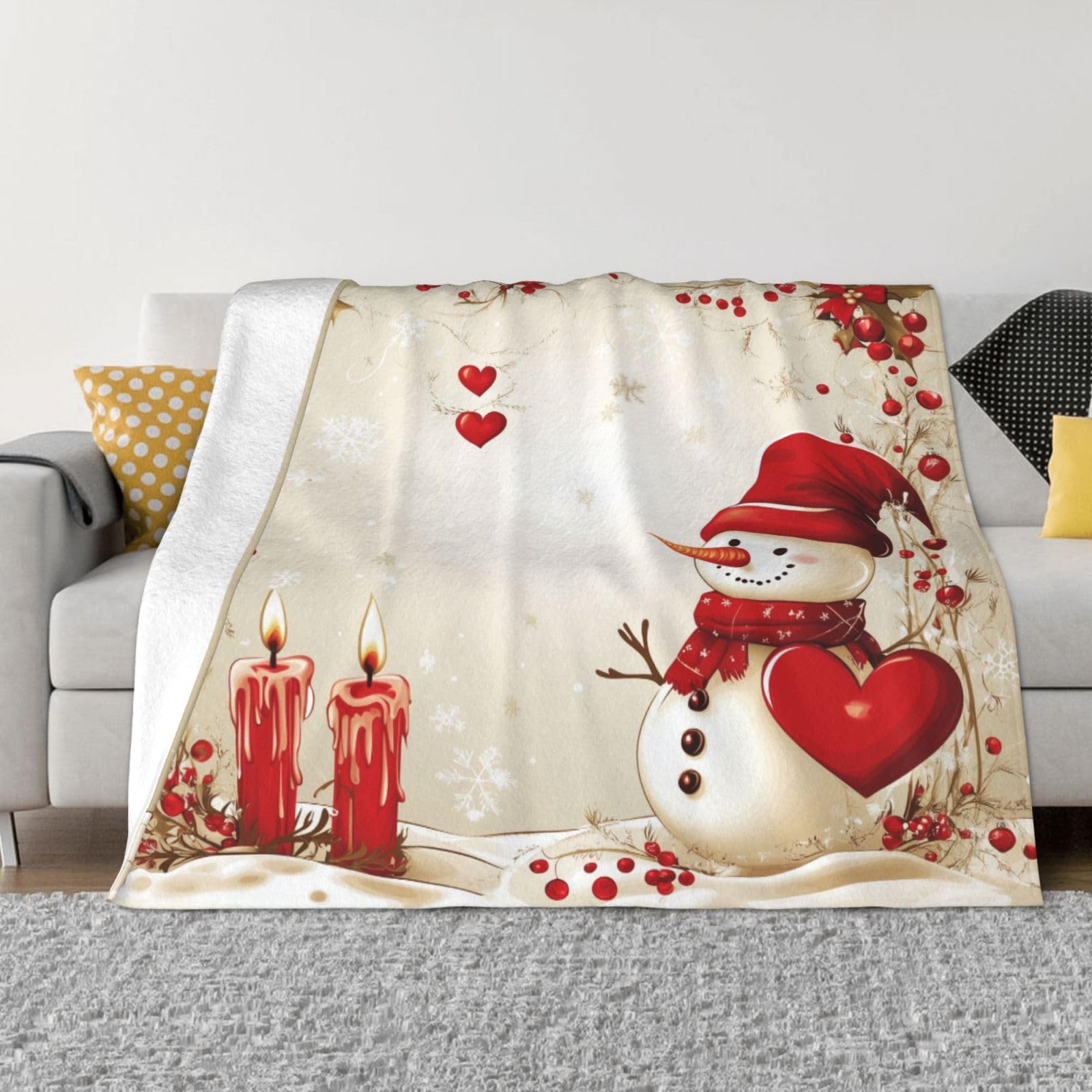 Couverture polaire bonhomme de neige chaude pour canapé et voyage