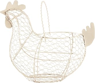 Tag 11.5 Antique White Farmhouse Rustic Vintage Chicken Wire Egg Basket With Handle For Egg Holder Fruit And Kitchen Living Room Home Rooster Decor Decoration Collecting And Countertop Storing Eggs