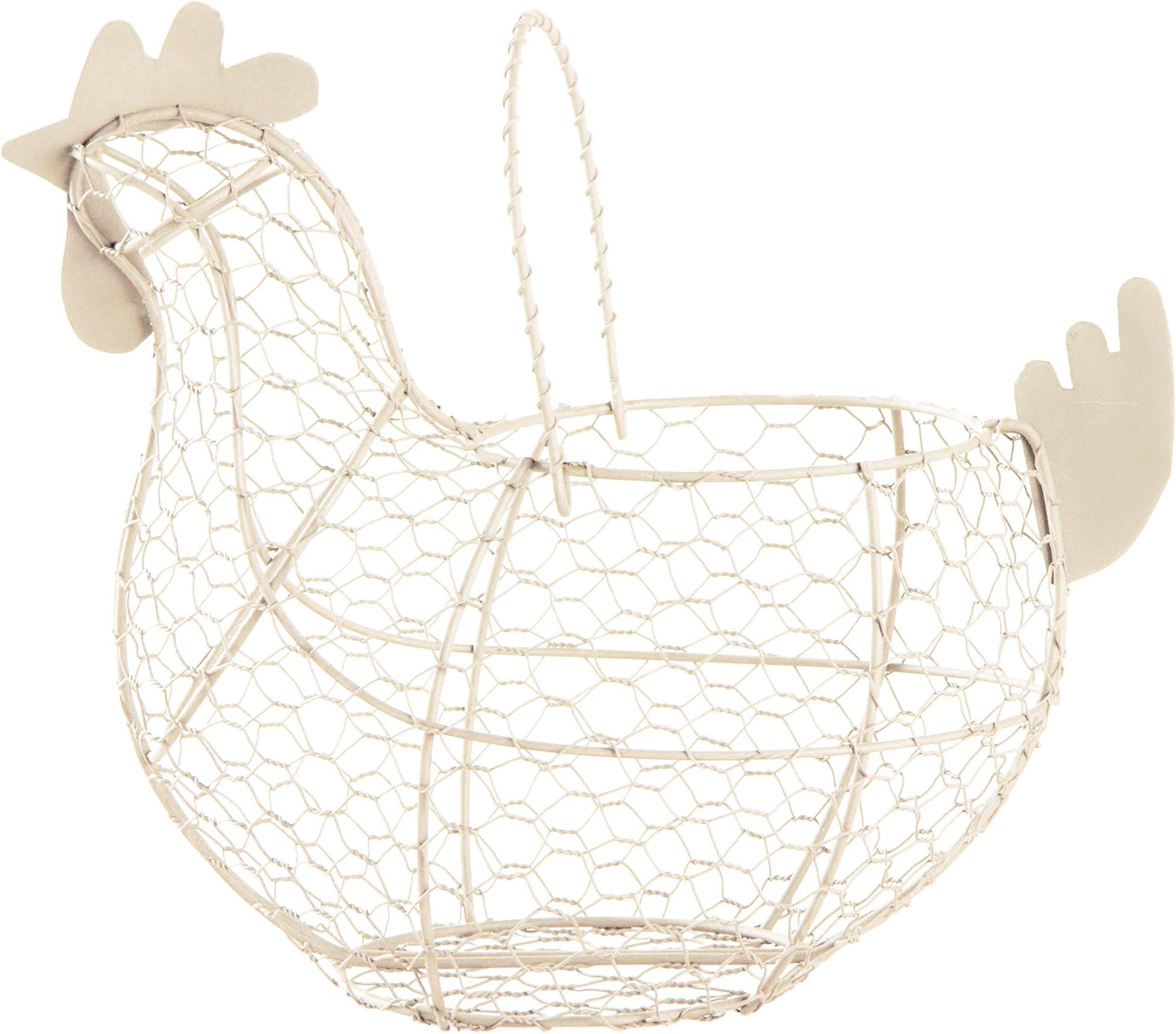 Tag 11.5 Antique White Farmhouse Rustic Vintage Chicken Wire Egg Basket With Handle For Egg Holder Fruit And Kitchen Living Room Home Rooster Decor Decoration Collecting And Countertop Storing Eggs