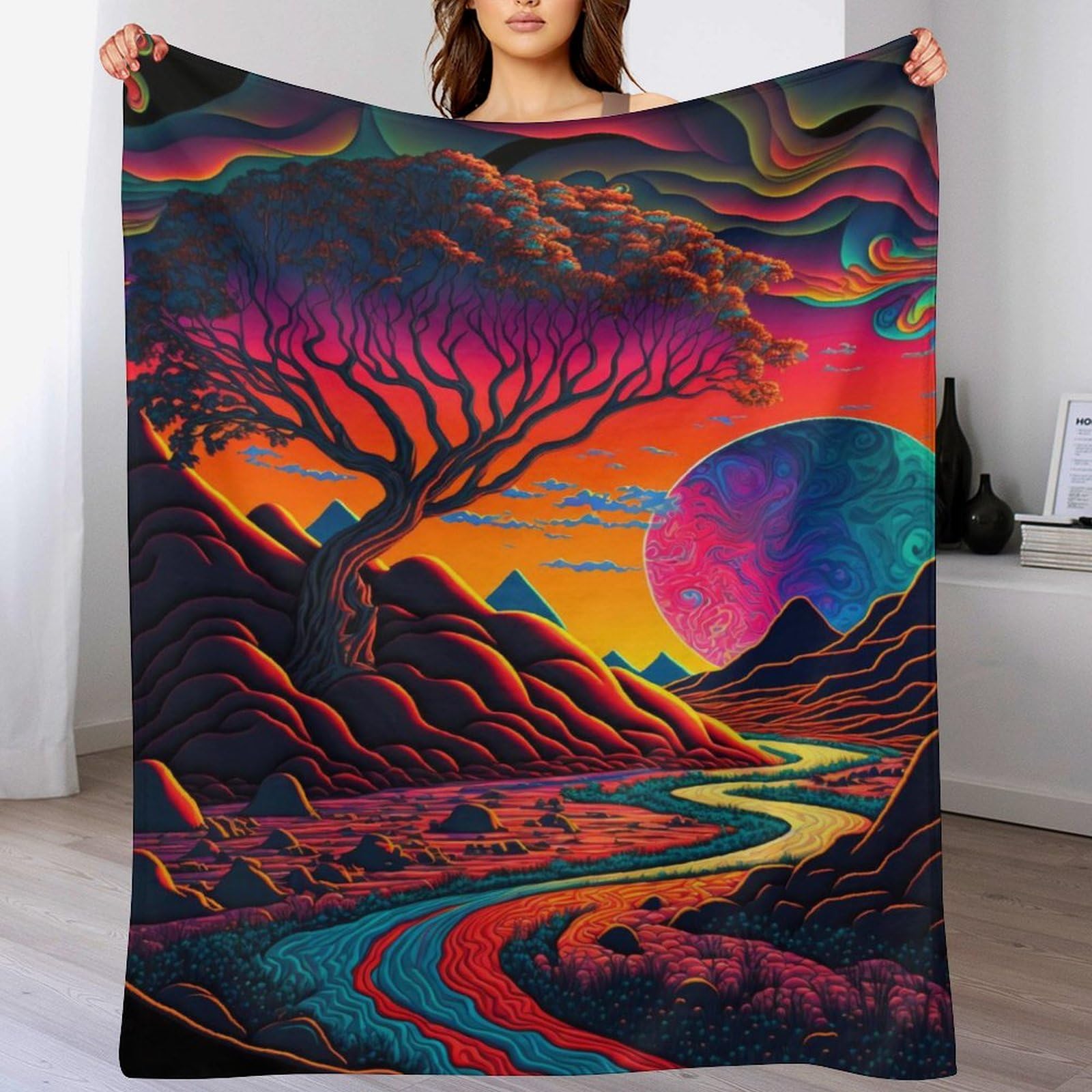 DCCCY Psychedelic Throw Blanket, Soft Lightweight Blankets Breathable And Moisture Absorption for All Season for Couch/Bed, 140×180cm