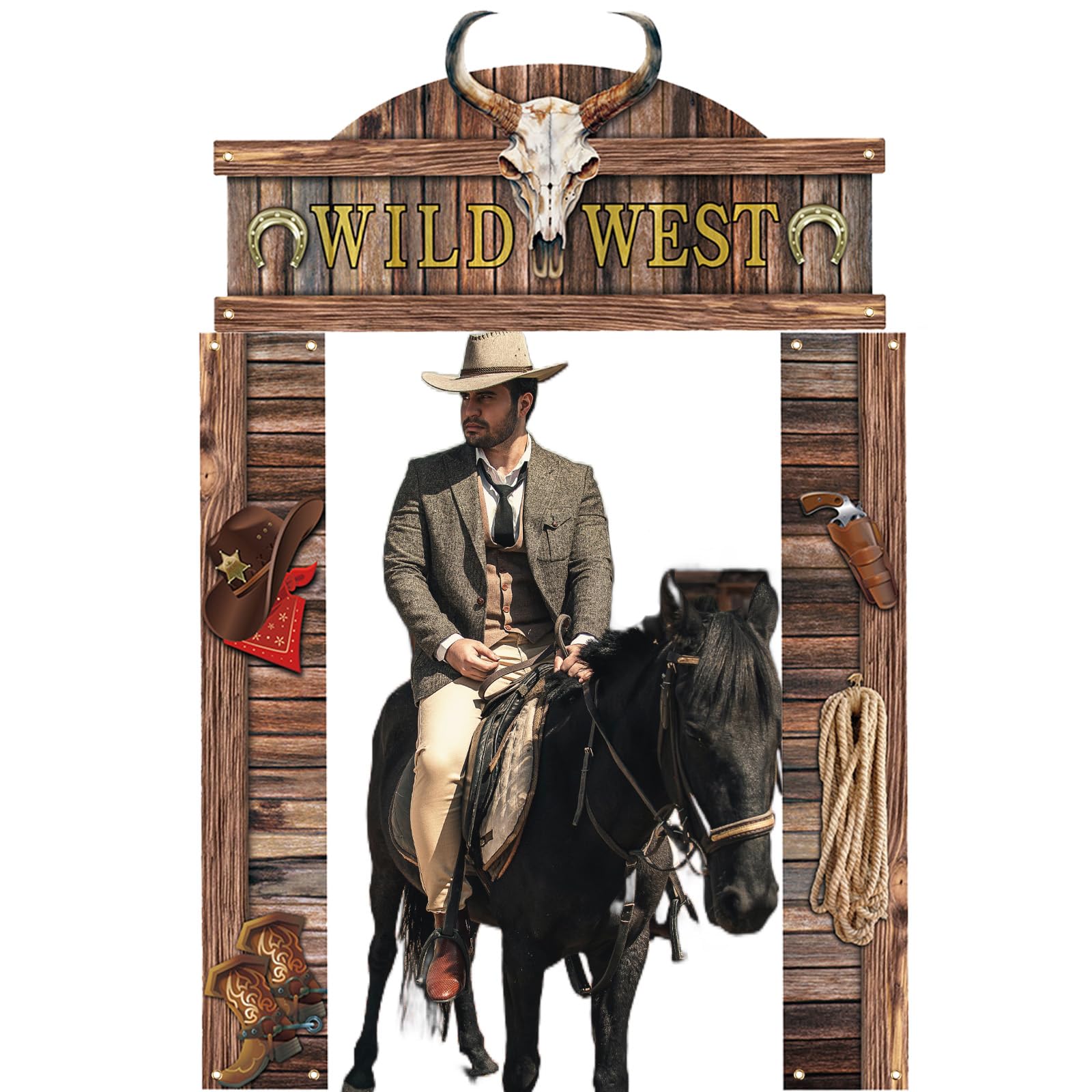 Banner e cartelli Cowboy West sfondo personalizzato banner da parete decorazioni per feste sfondo con 4 fori per appendere facilmente interni ed esterni