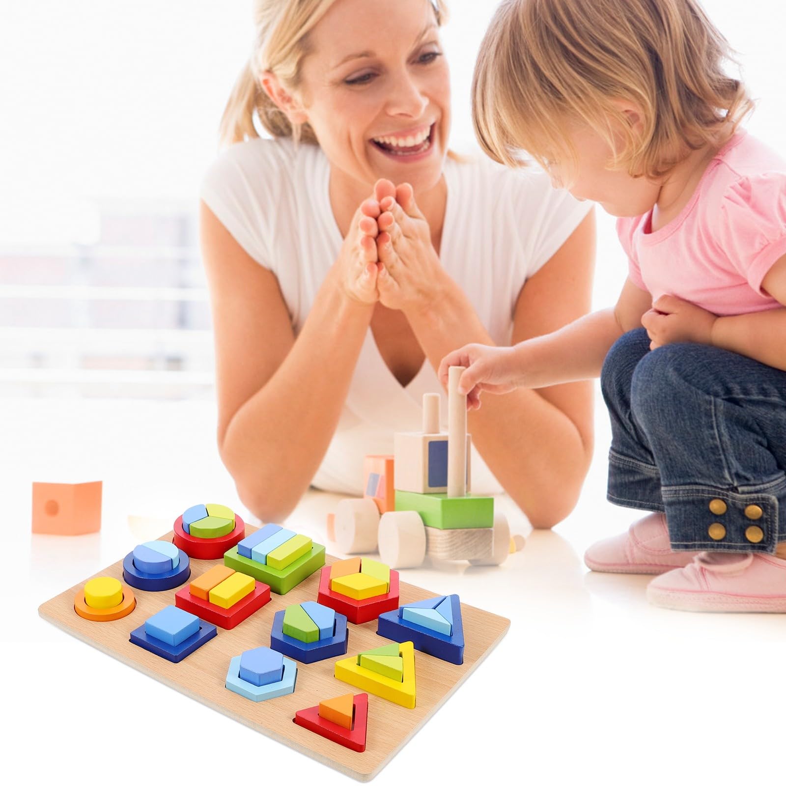 Giocattolo Didattico in Legno per Bambini, Puzzle Montessori Forme Geometriche Superfici Lisce, Gioco Educativo per Prima Infanzia e Sviluppo Cognitivo, Set Creativo