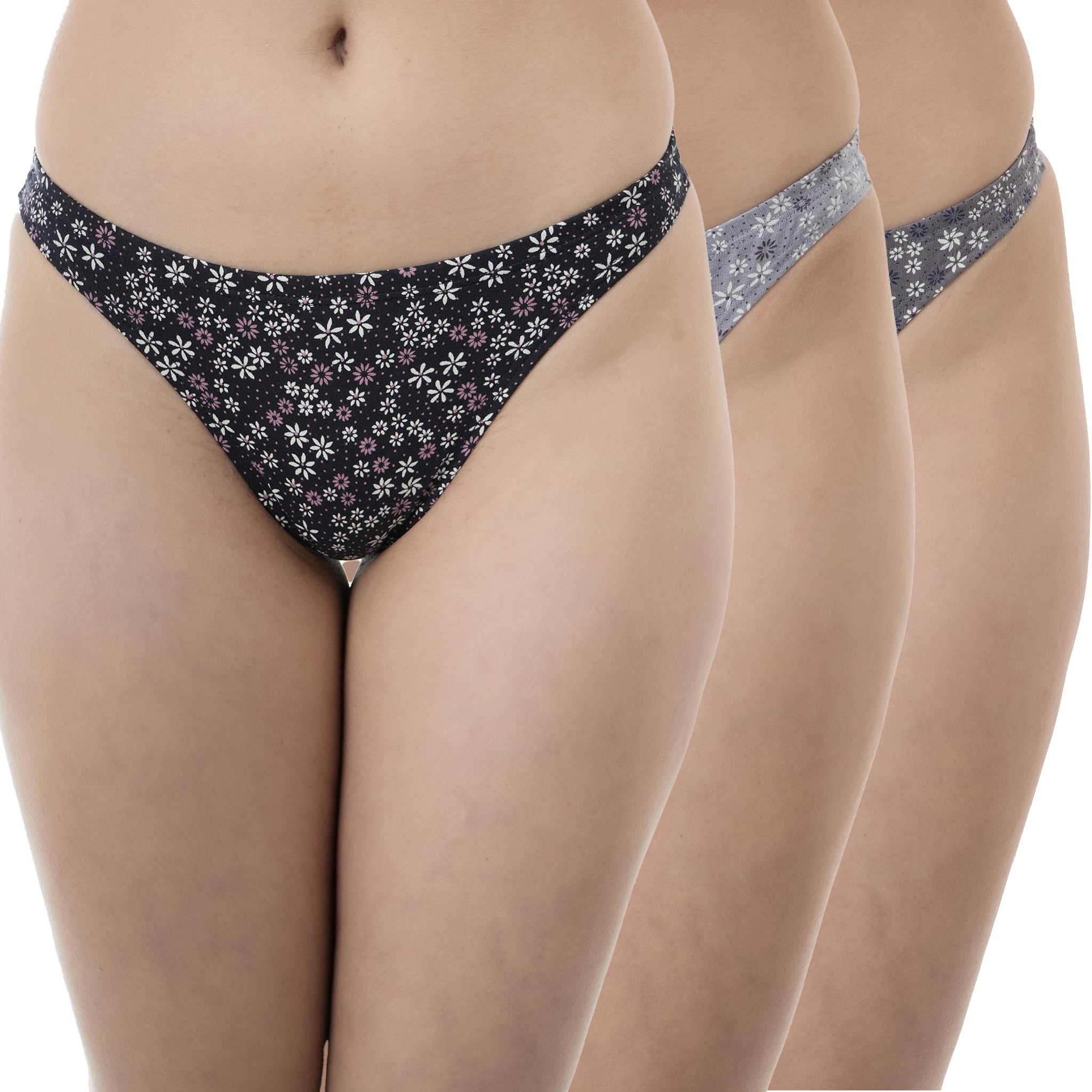 Women's Cotton Floral Print Thong Brief Panty, 100% Cotton, Medium Coverage Front
