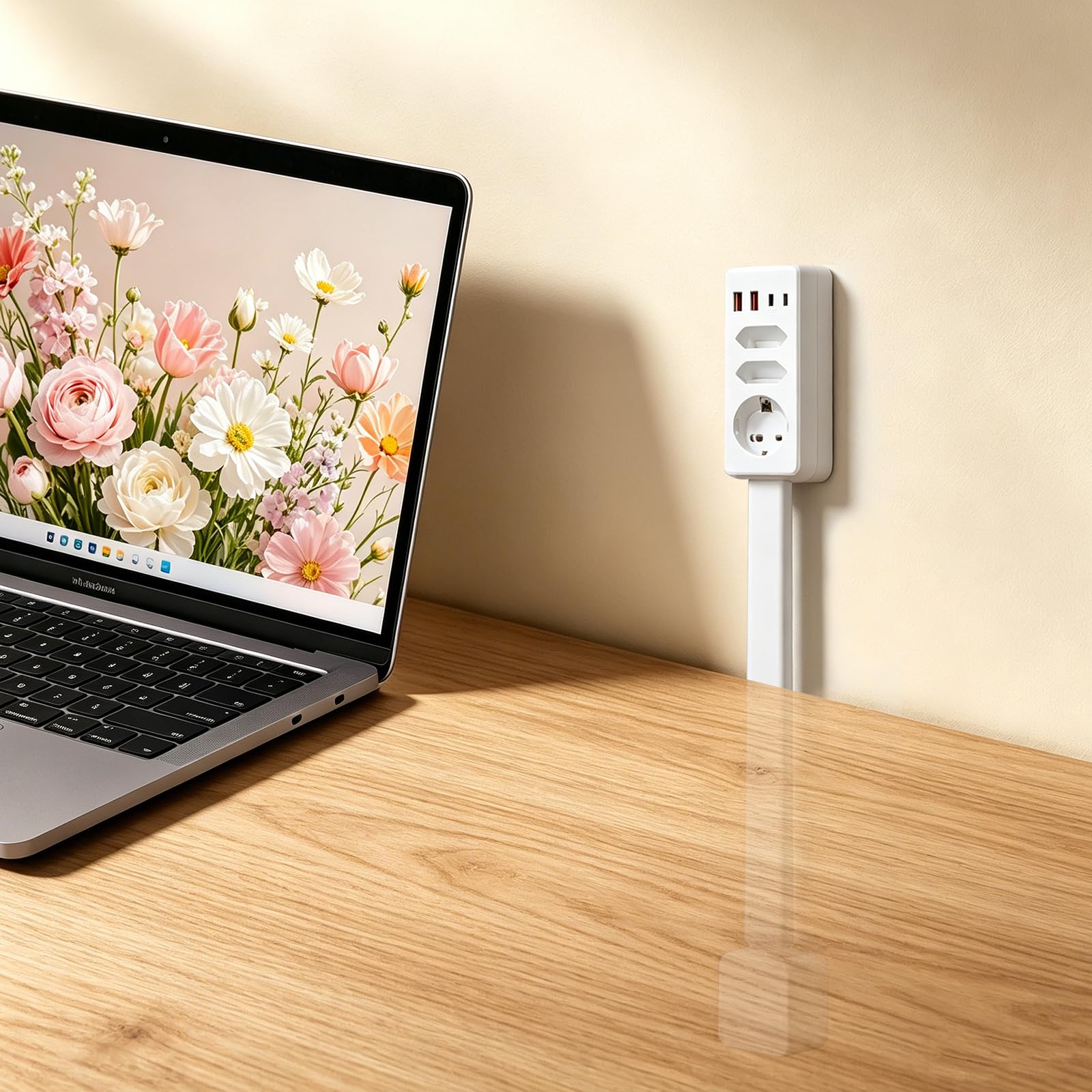 Enchufe eléctrico retráctil con puertos USB-C y USB-A | regleta extensible 44,5-65 cm para enchufes de difícil acceso detrás del sofá
