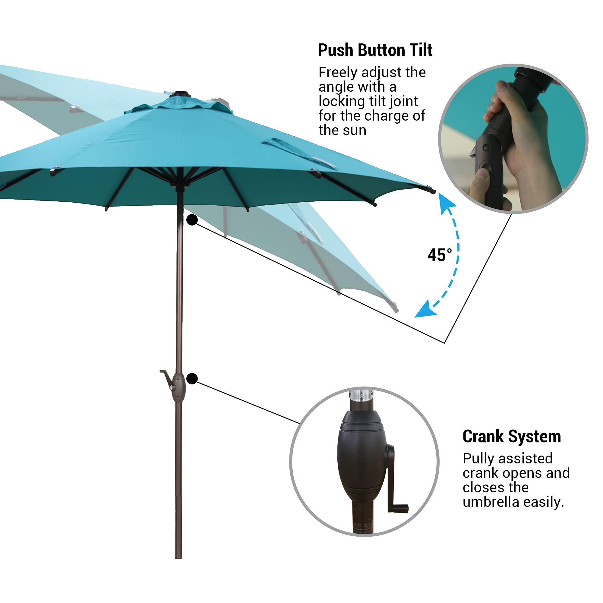 Abba Patio 9ft Patio Umbrella Outdoor Market Table Umbrella with Push